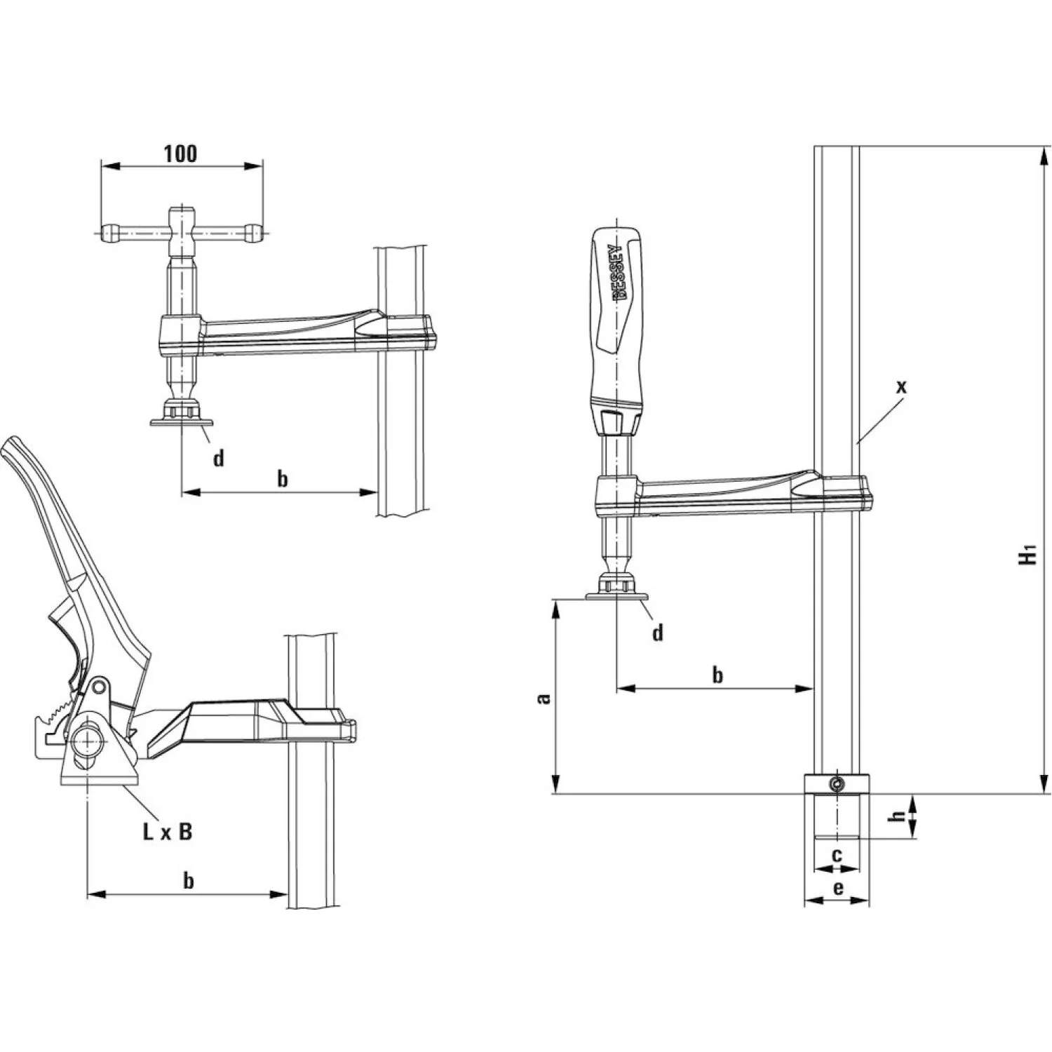 Bessey TW28-30-14K Table Clamp, 12 x 5.5, T-bar, std pad - Image 2