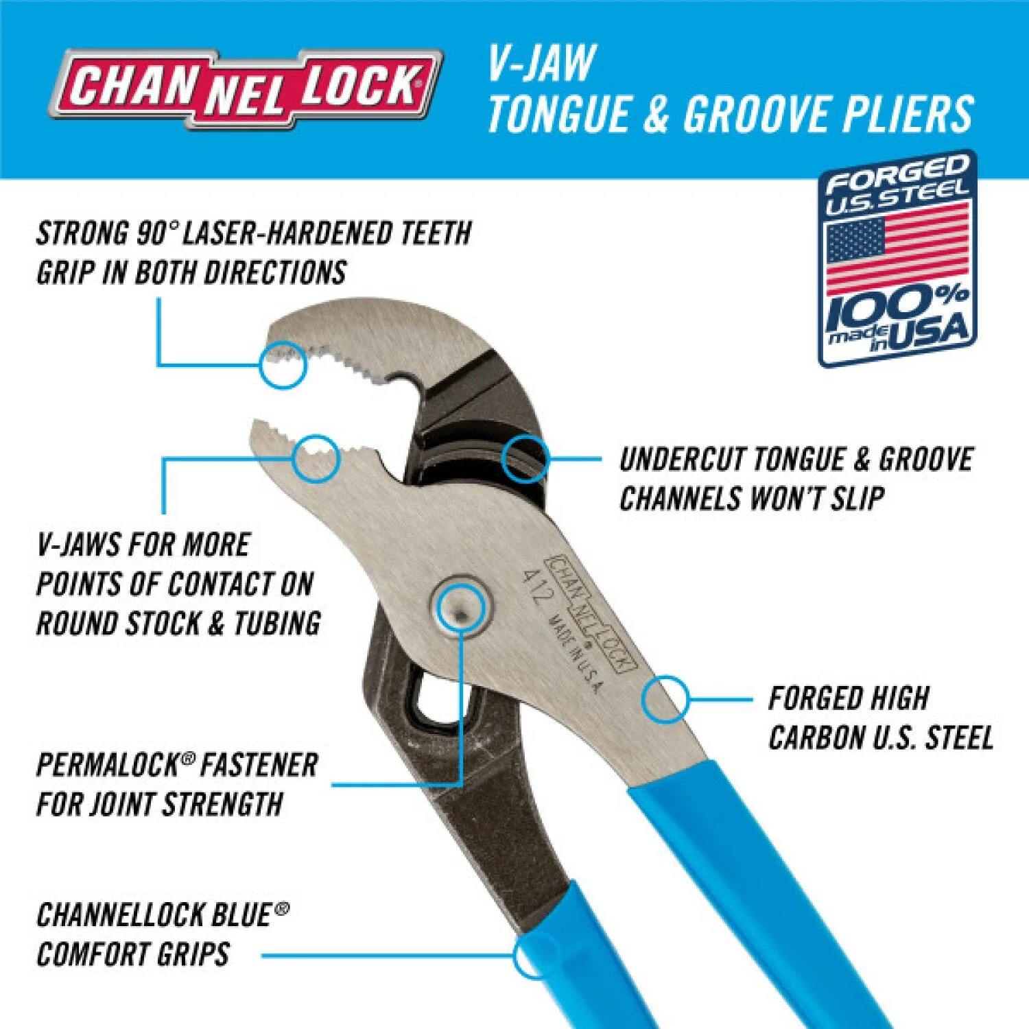Channellock 412 6.5-Inch V-Jaw Tongue & Groove Pliers - Image 4
