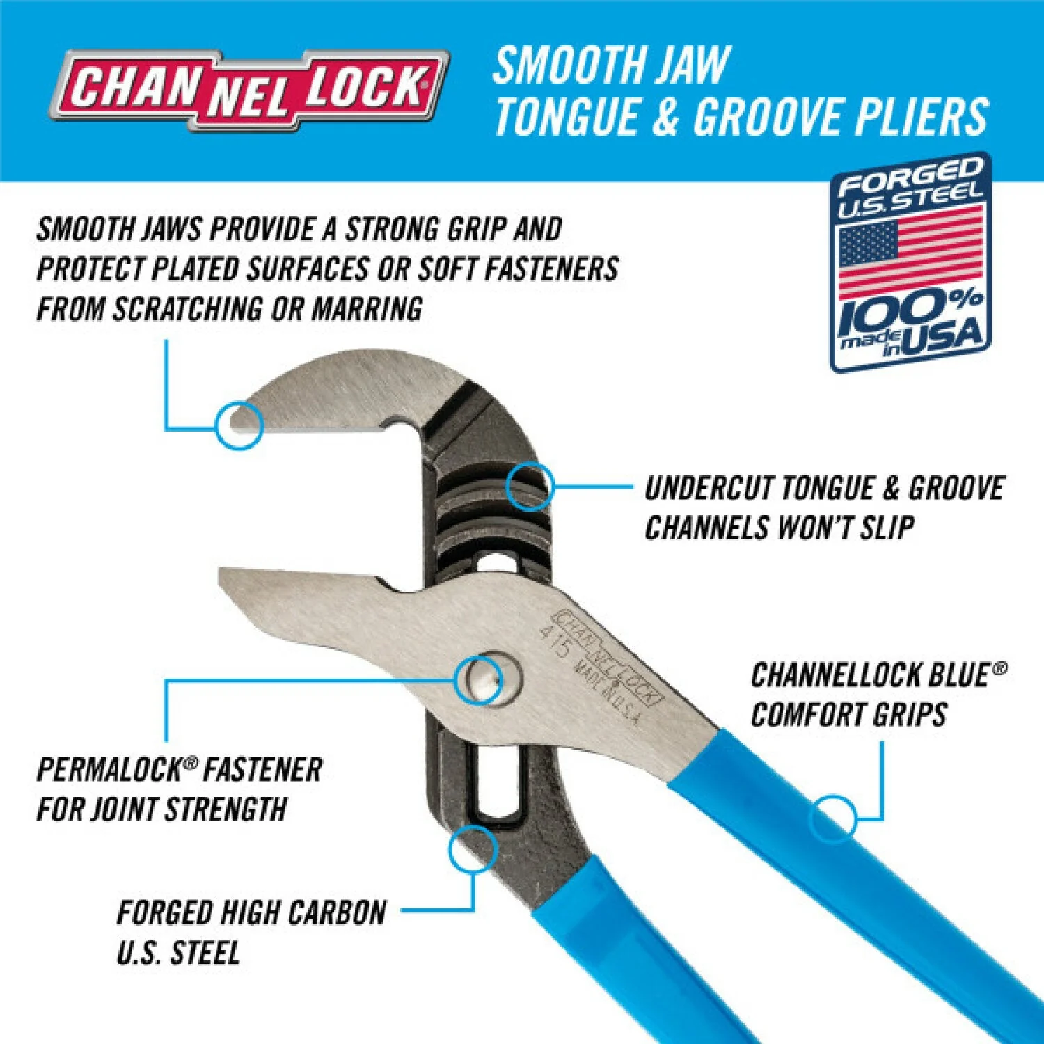 Channellock 415 10-Inch Smooth Jaw Tongue & Groove Pliers - Image 5