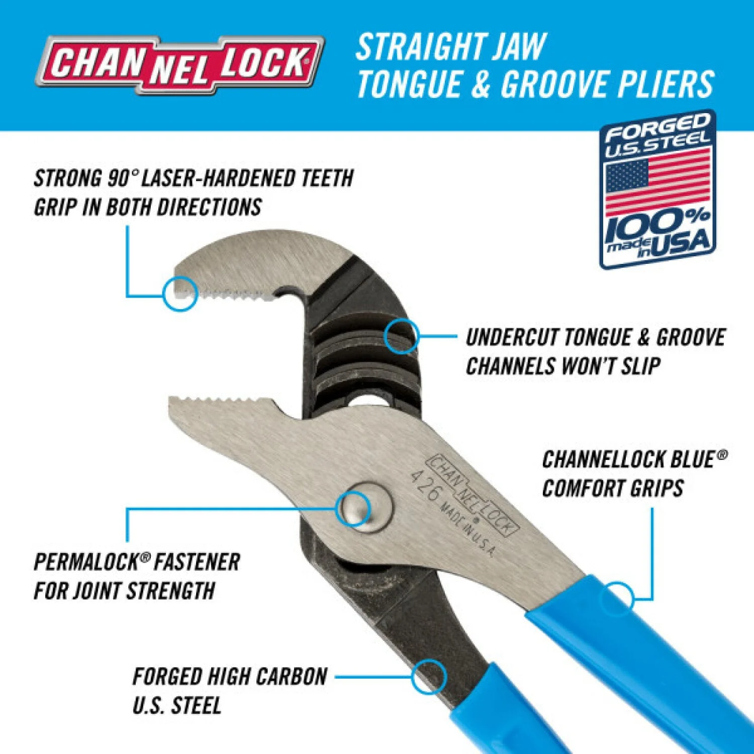 Channellock 426 6.5-Inch Straight Jaw Tongue & Groove Pliers - Image 3