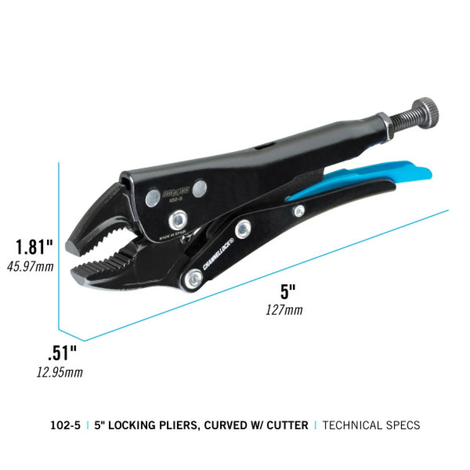 Channellock 102-5 5-inch Curved Jaw Locking Pliers w/ Cutter - Image 5