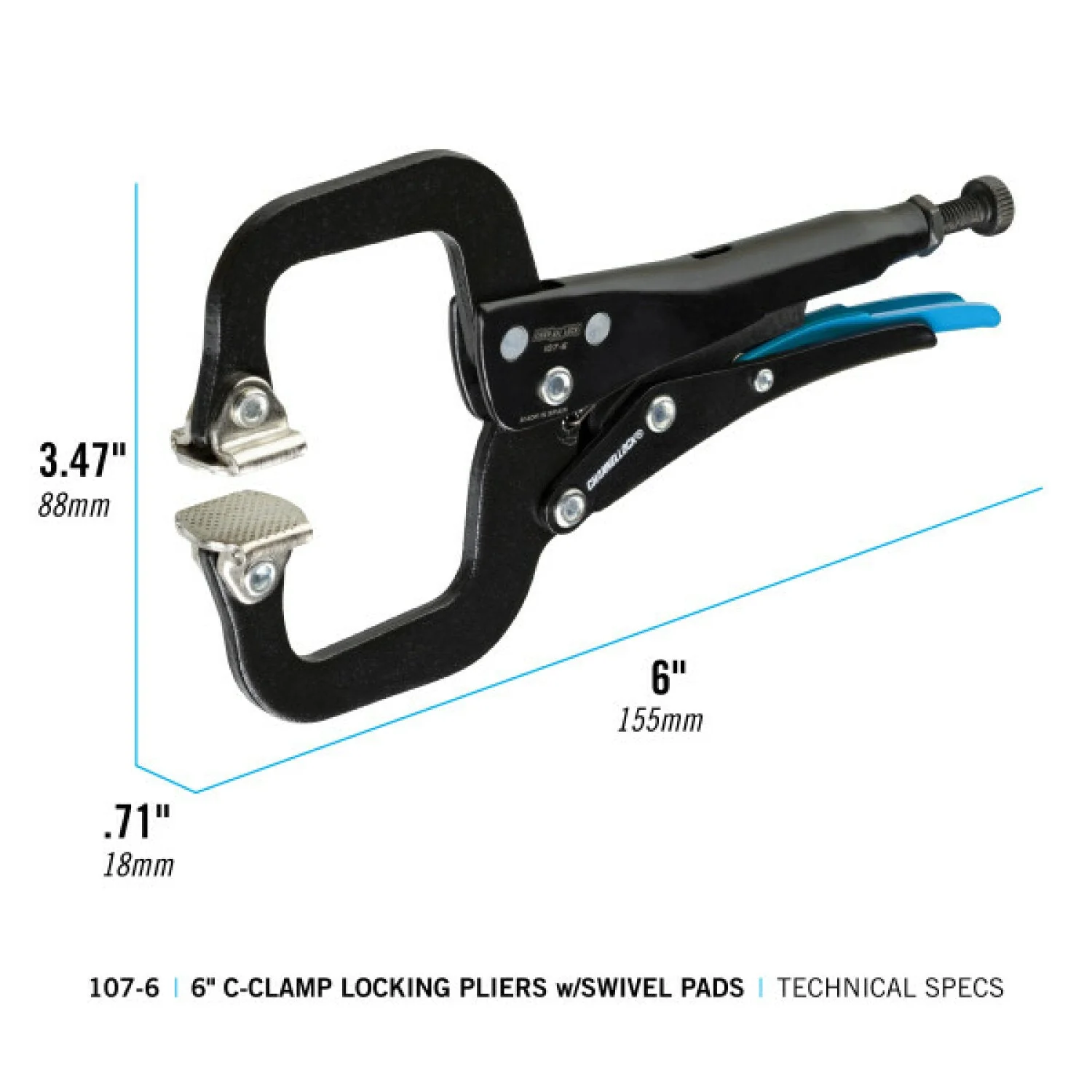 Channellock 107-6 6-Inch C-Clamp Locking Pliers w/ Swivel Pads - Image 4