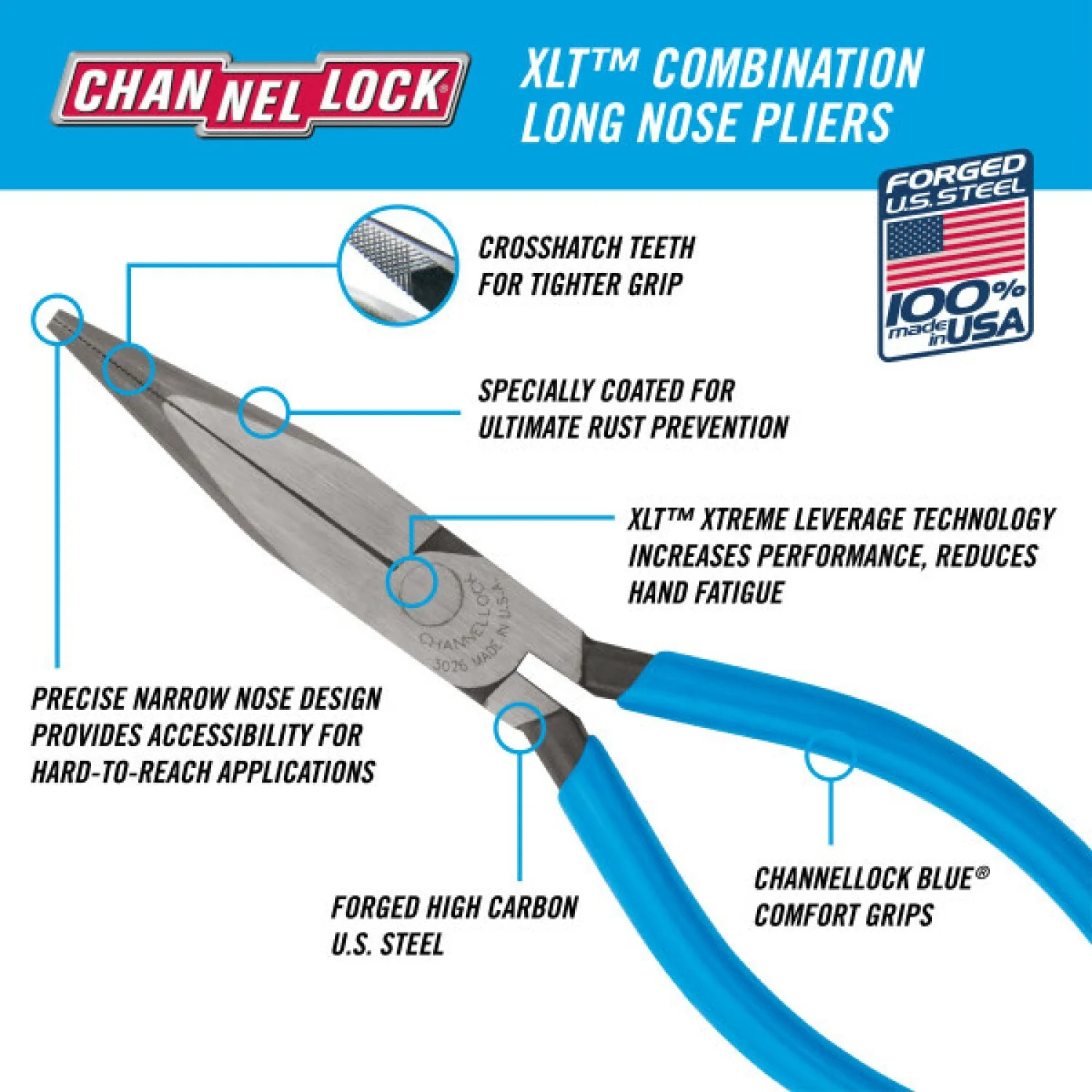 Channellock 3026 6-inch Long Nose Pliers - Image 2