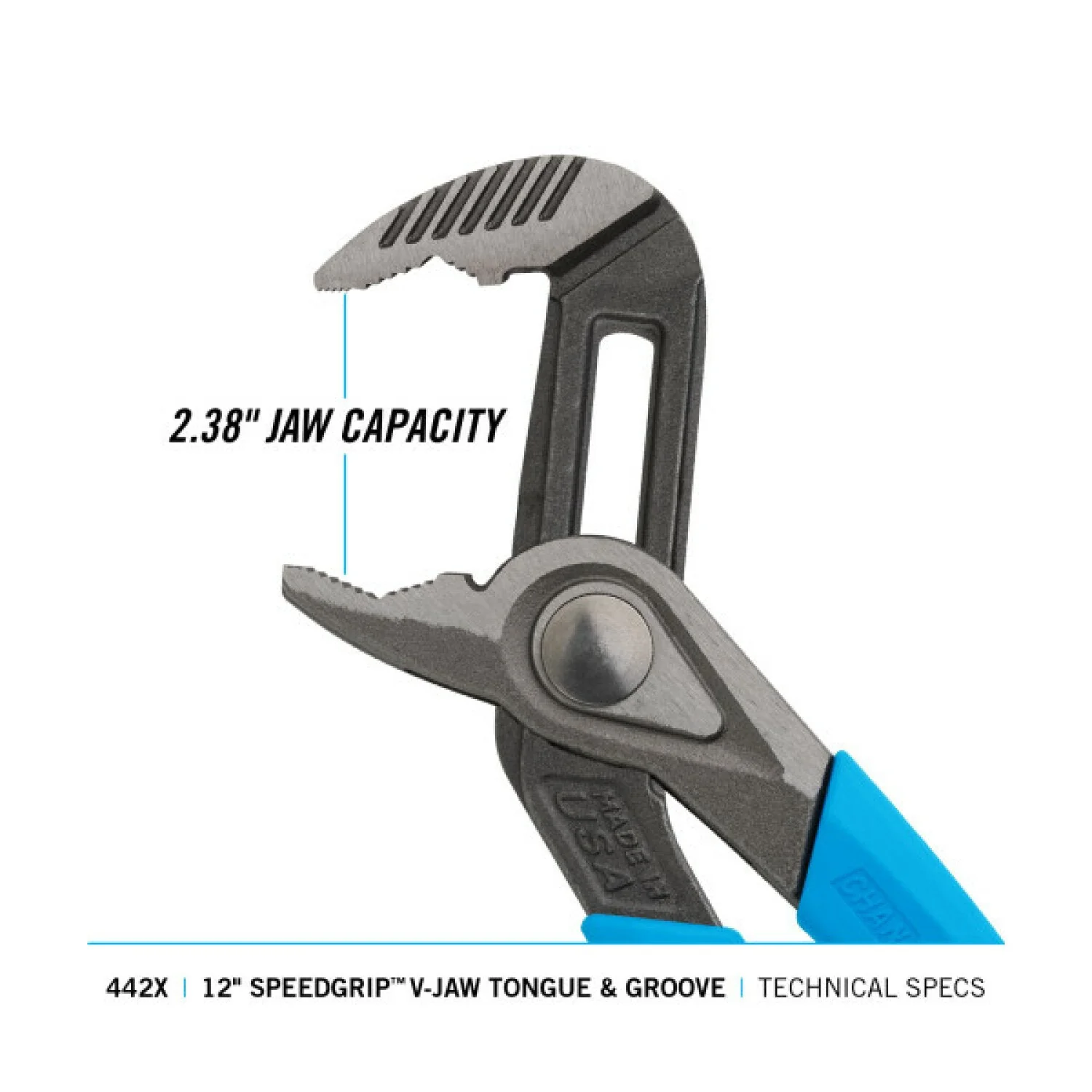 Channellock 442X 12-inch Speedgrip V-Jaw Tongue & Groove Pliers - Image 5