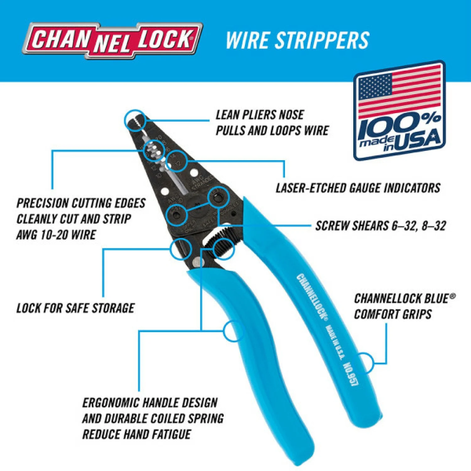 Channellock 957 7-Inch Wire Stripper - Image 4