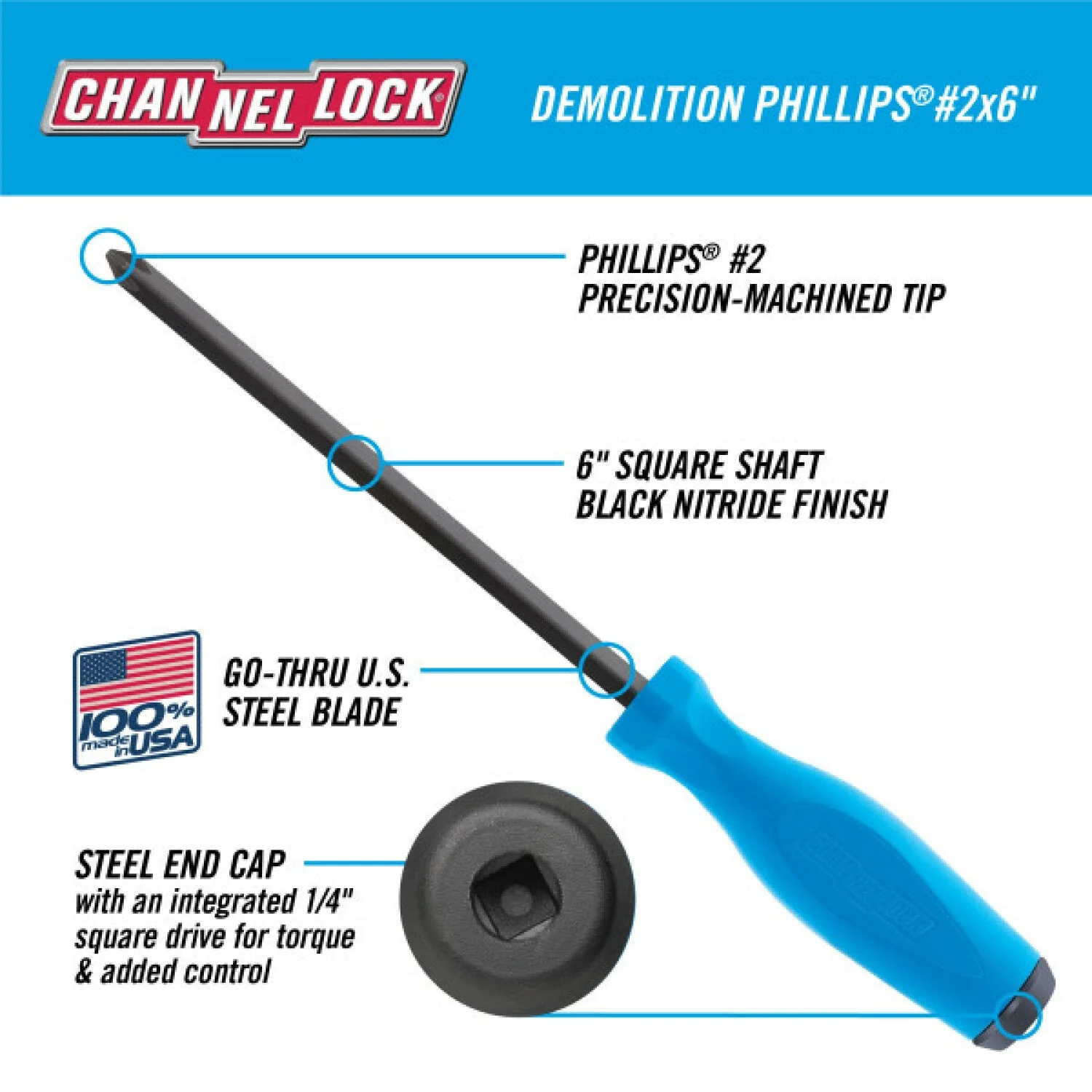 Channellock DP206H #2 x 6-inch PHILLIPS Demolition Screwdriver - Image 4