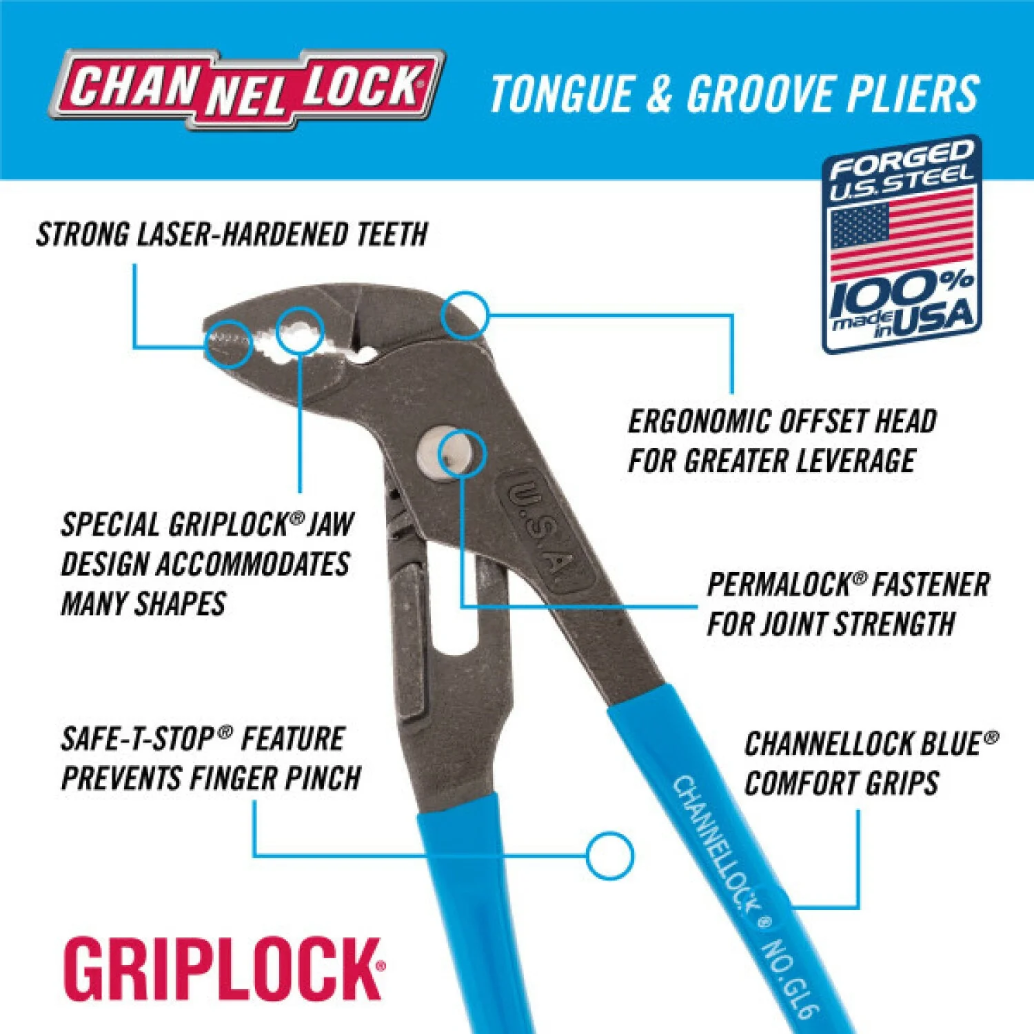 Channellock GL6 6.5-inch GRIPLOCK Tongue & Groove Pliers - Image 5