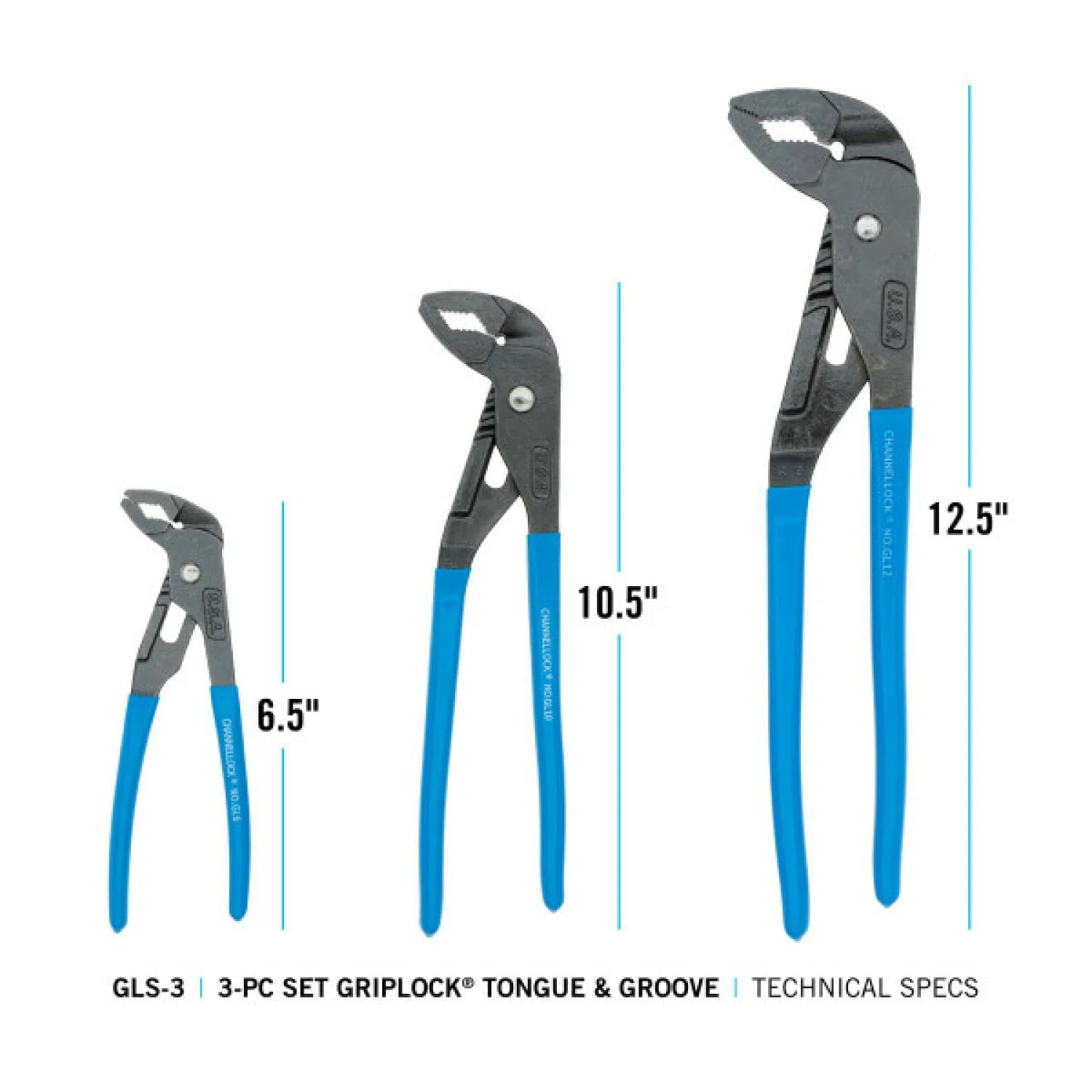 Channellock GLS-3 3Pc GRIPLOCK Tongue & Groove Pliers Set - Image 2