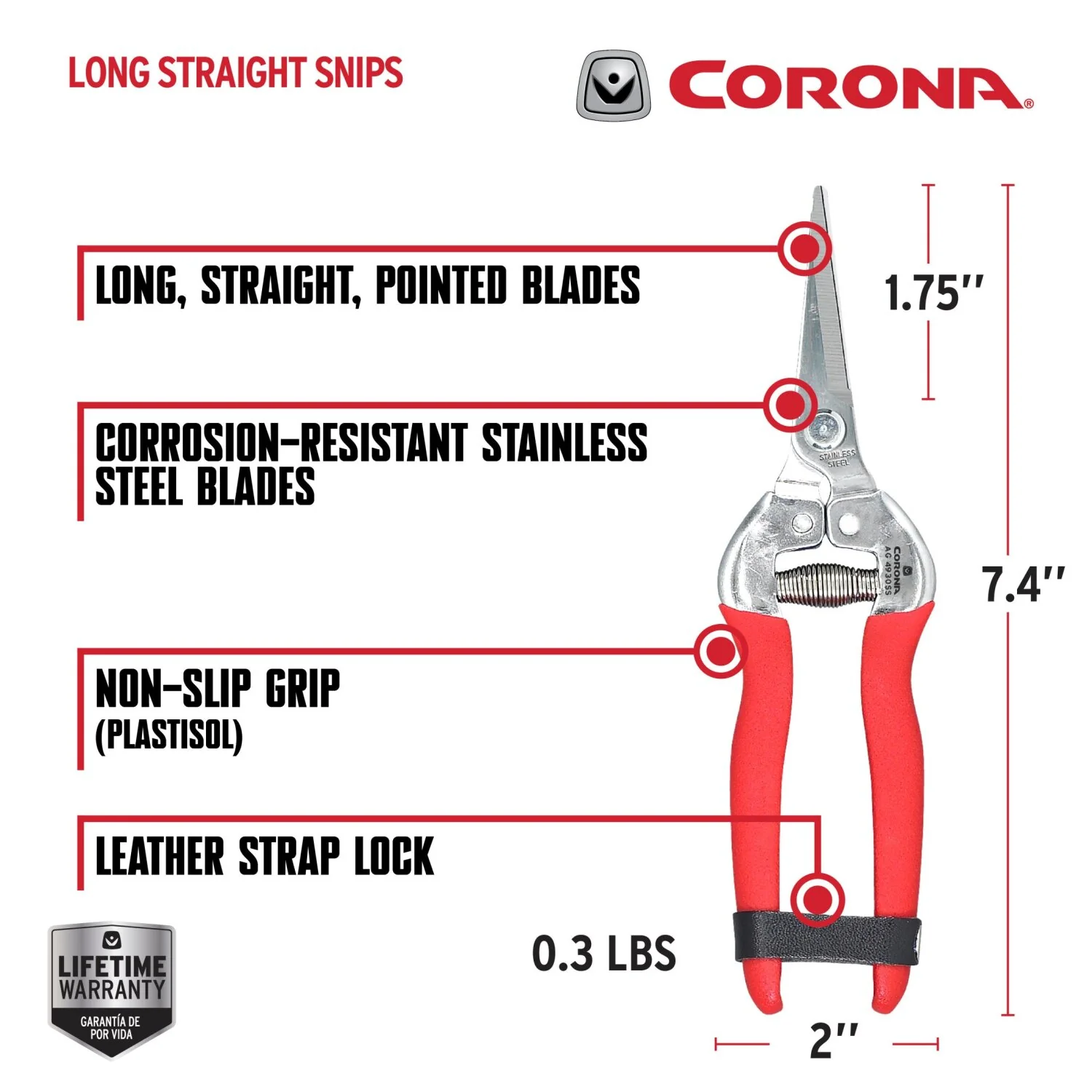 CORONA-AG 4930SS · Long Straight Snips - Stainless Steel, 1¾ Inch - Image 3