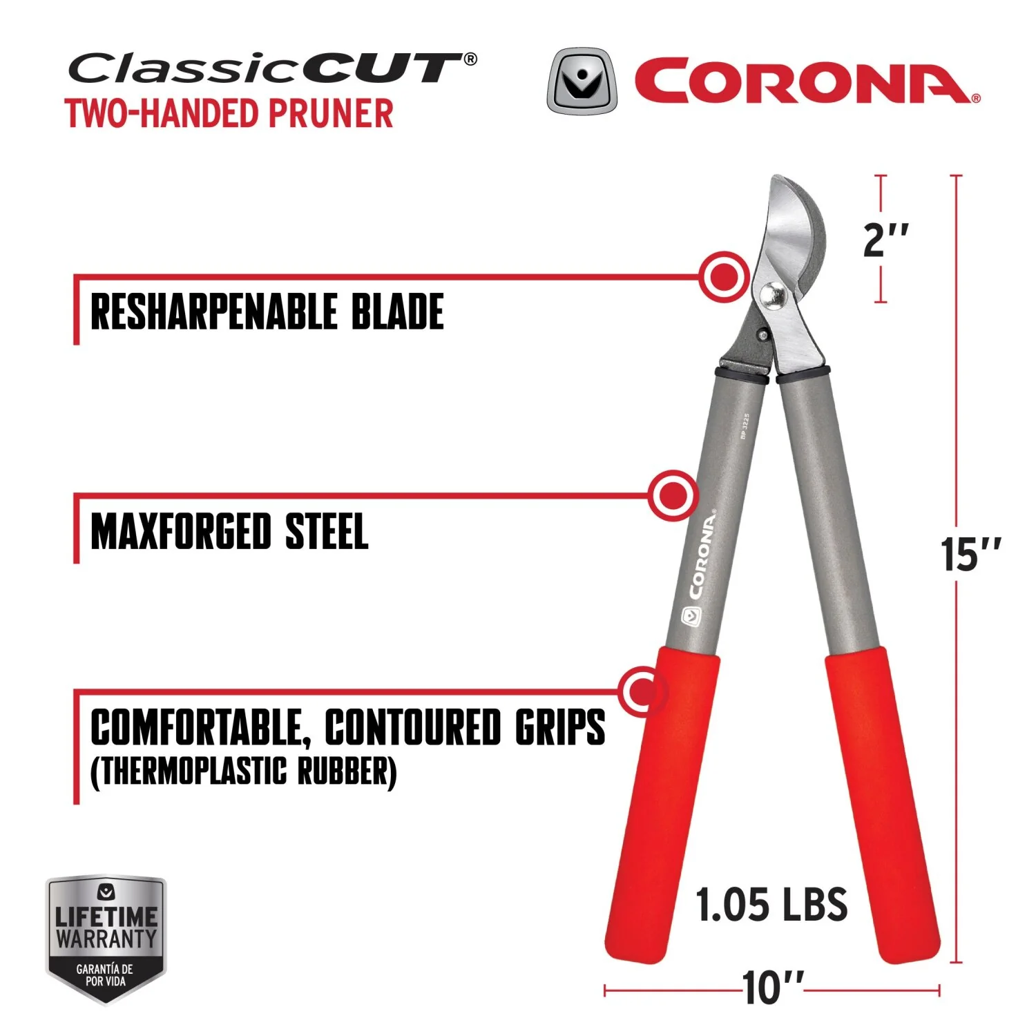 Corona BP 3225D Classiccut Two-Handed Pruner - 3/4 Inch - Image 2