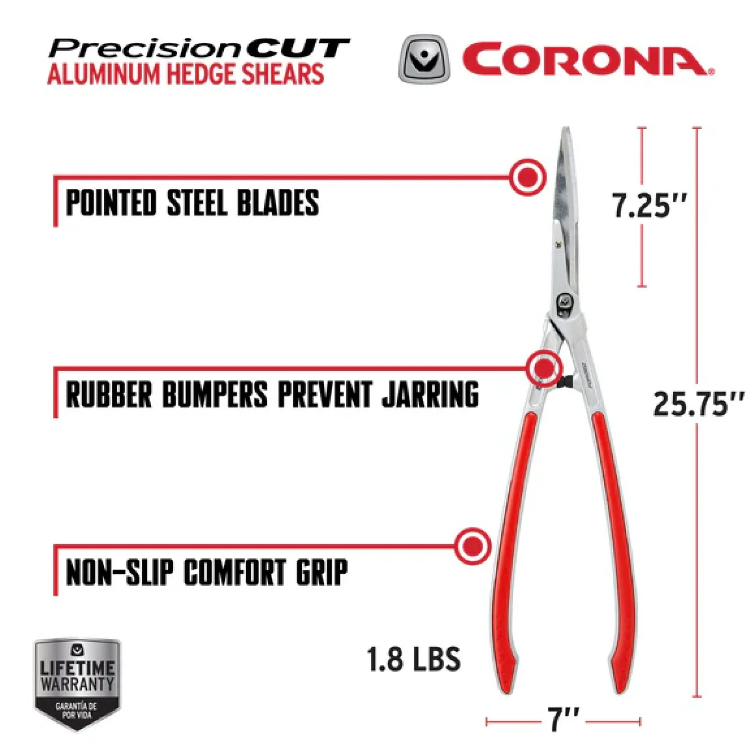 Corona HS15340CC PrecisionCUT Aluminum Hedge Shears 7-1/4 in. blades, 12-3/4 in. handles - Image 5
