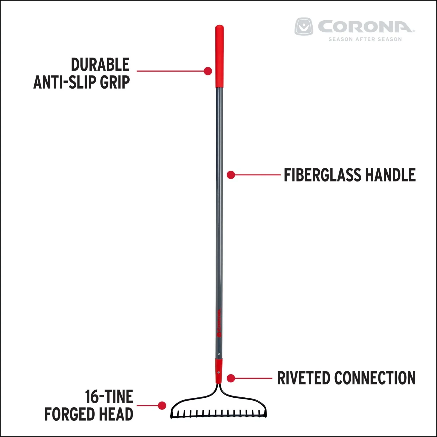 Corona RK16020 Forged Bow Rake, 16 Head, 16 Tines, Fiberglass Handle - Image 13