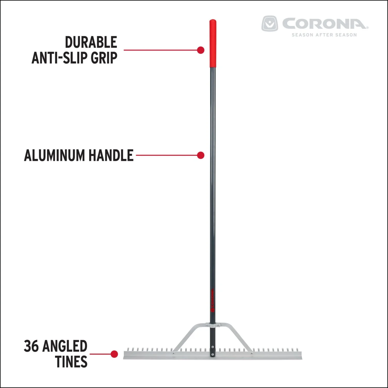 Corona RK16630 Full Aluminum Landscape Rake, 36 in. Head, 36 Tines, Poly Grip - Image 12
