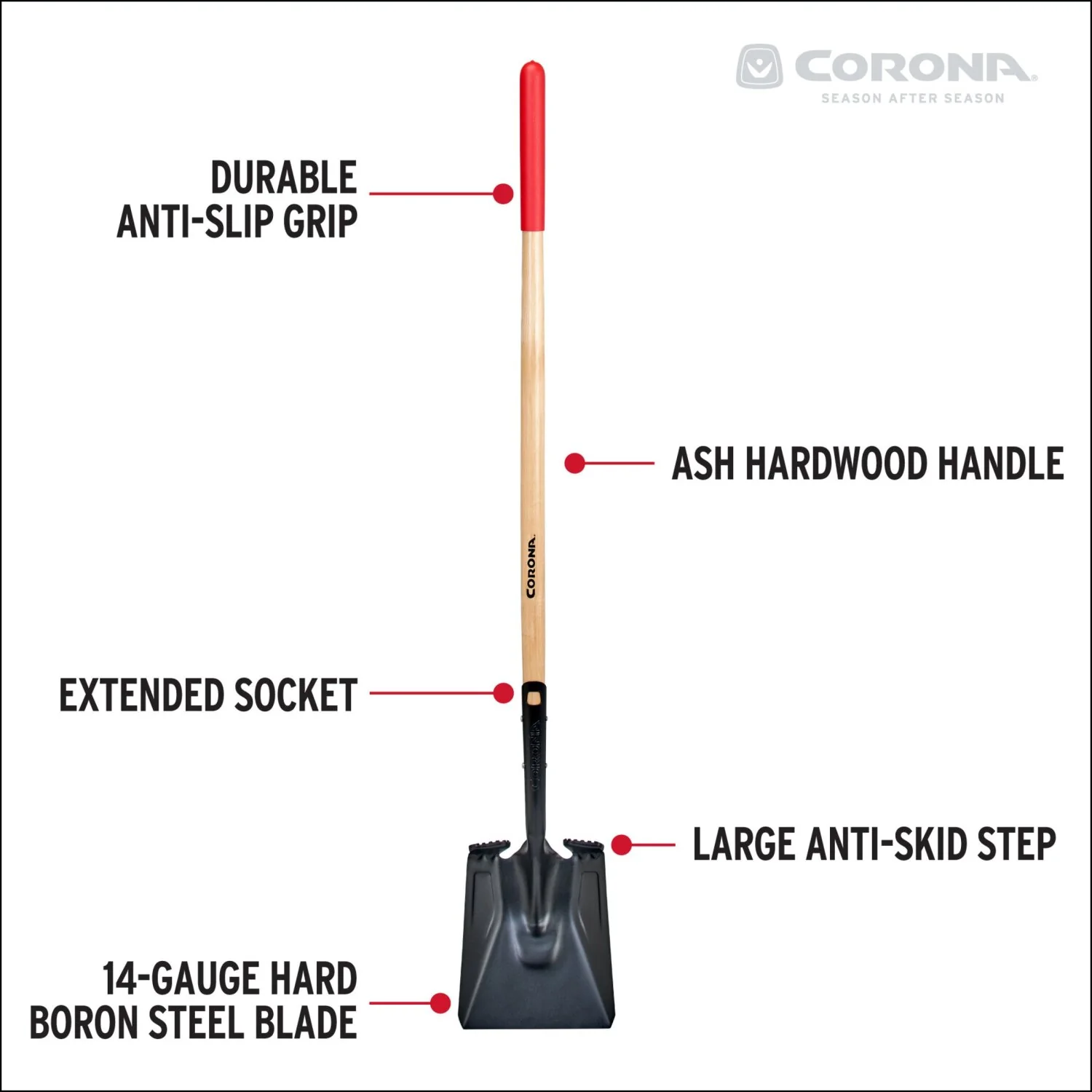 Corona SS16000 Boron Steel 14-Gauge Square Point Shovel, Hardwood Handle - Image 9