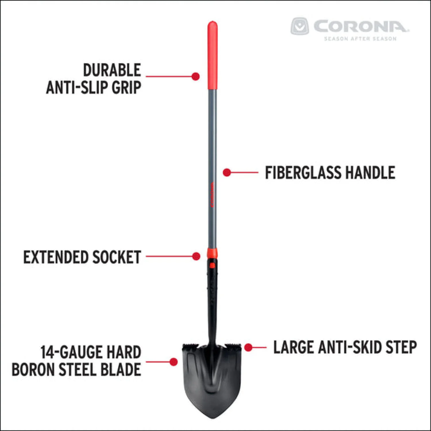 Corona SS16120  14 Round Square Point Fiberglass Handle Shovel - Image 3