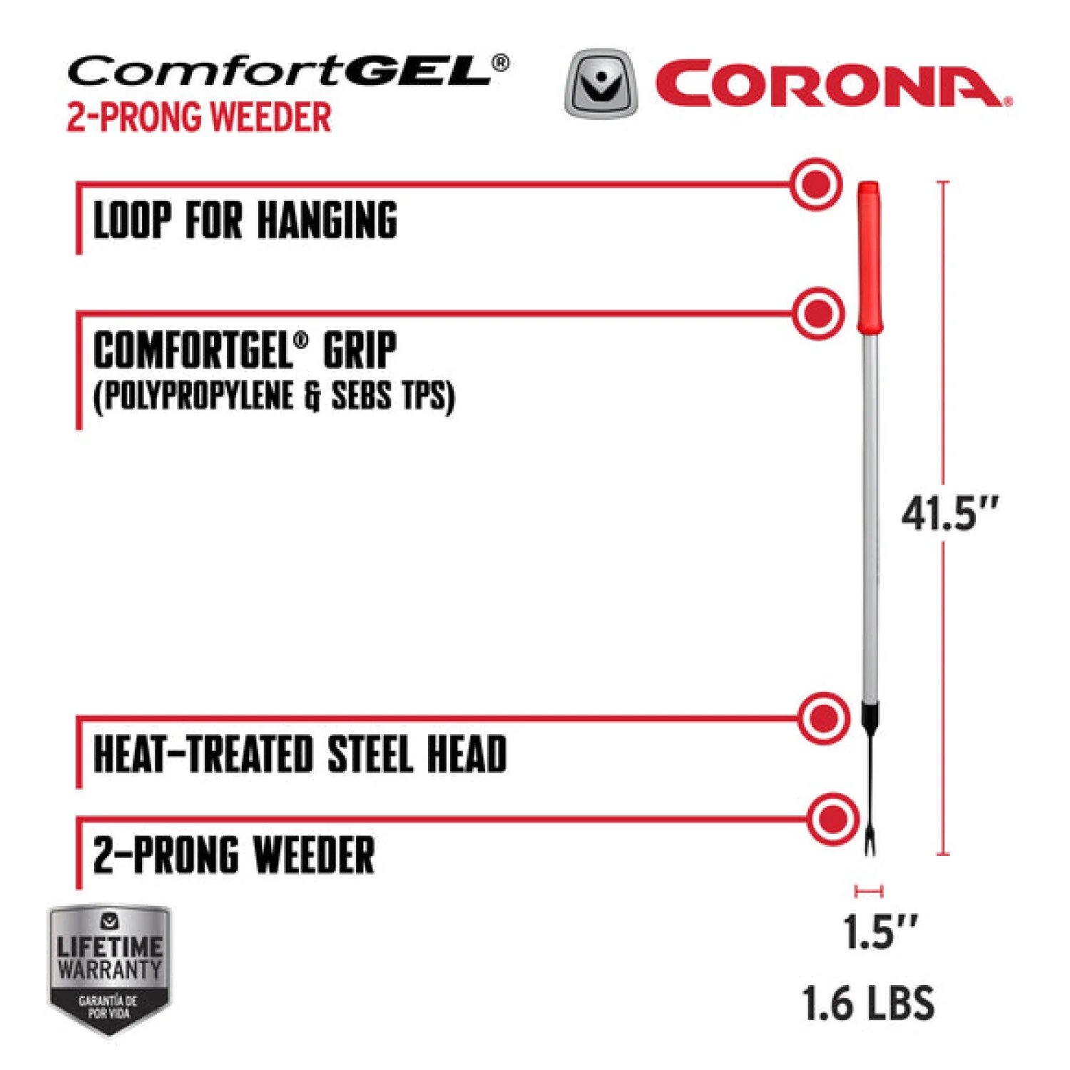 Corona GT 3254 · EXTENDED REACH 2-Prong Weeder with ComfortGEL® Grip - Image 13