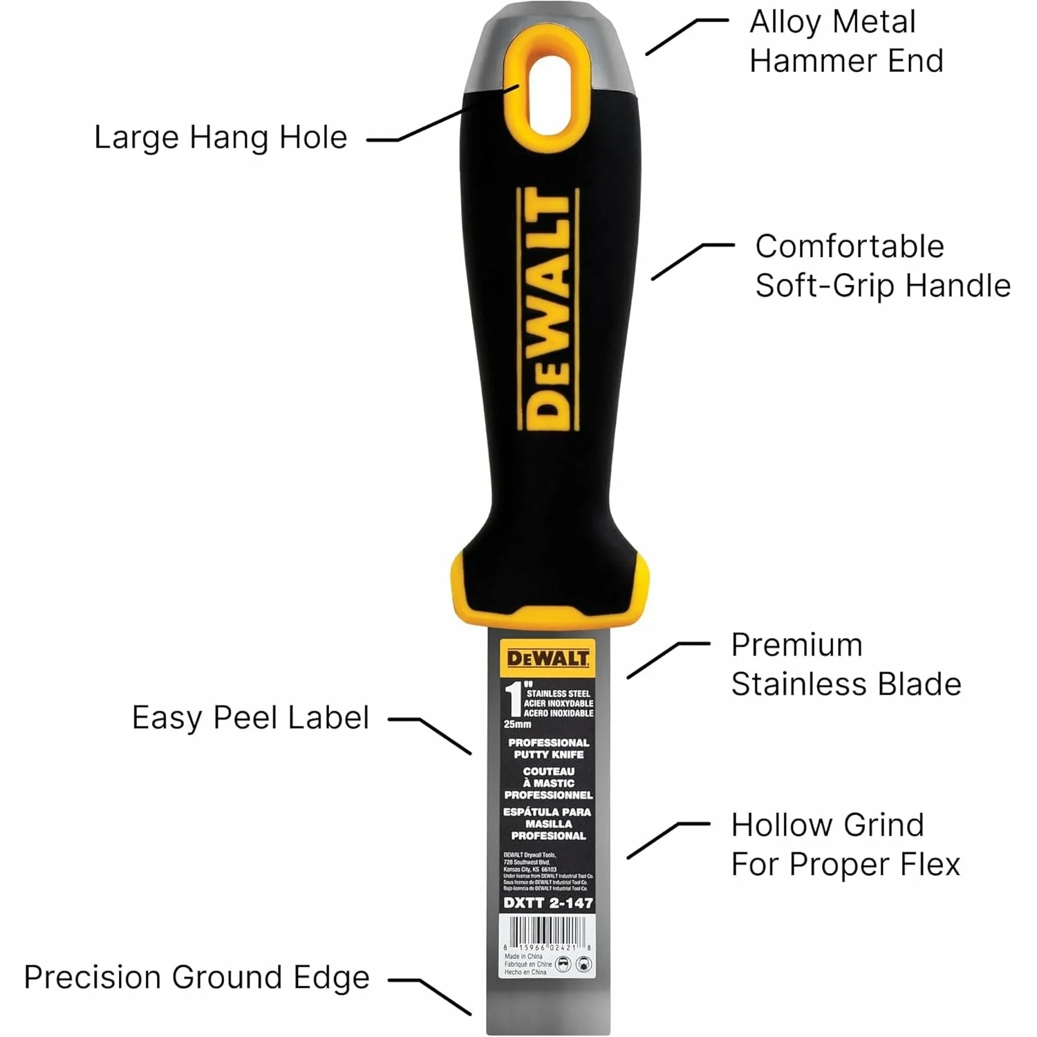 Dewalt DXTT-2-147 1 in. Stainless Steel Joint Knife with Soft Grip Handle - Image 2