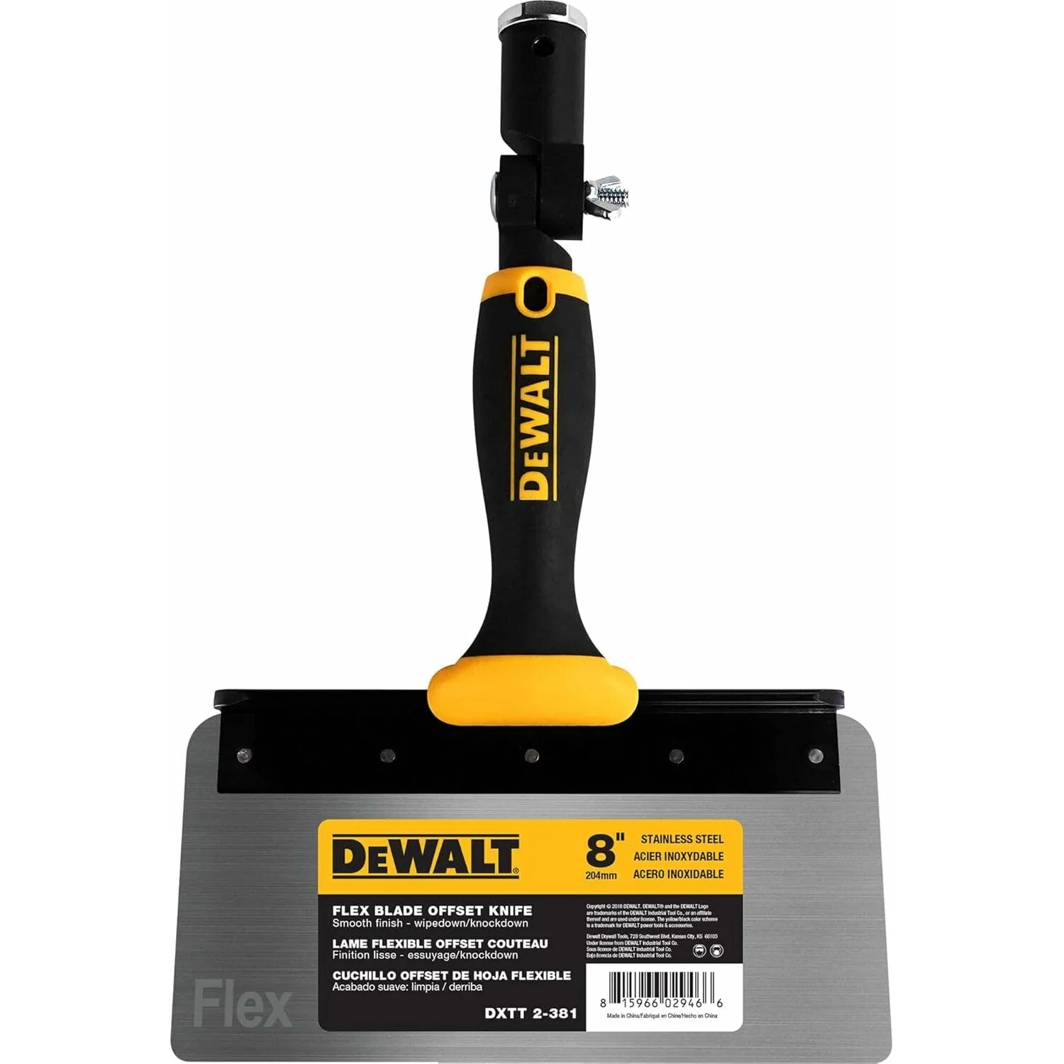 Dewalt DXTT-2-381 8" Offset Knife, 0.5mm Stainless Steel FLEX Blade Soft-Grip Handle