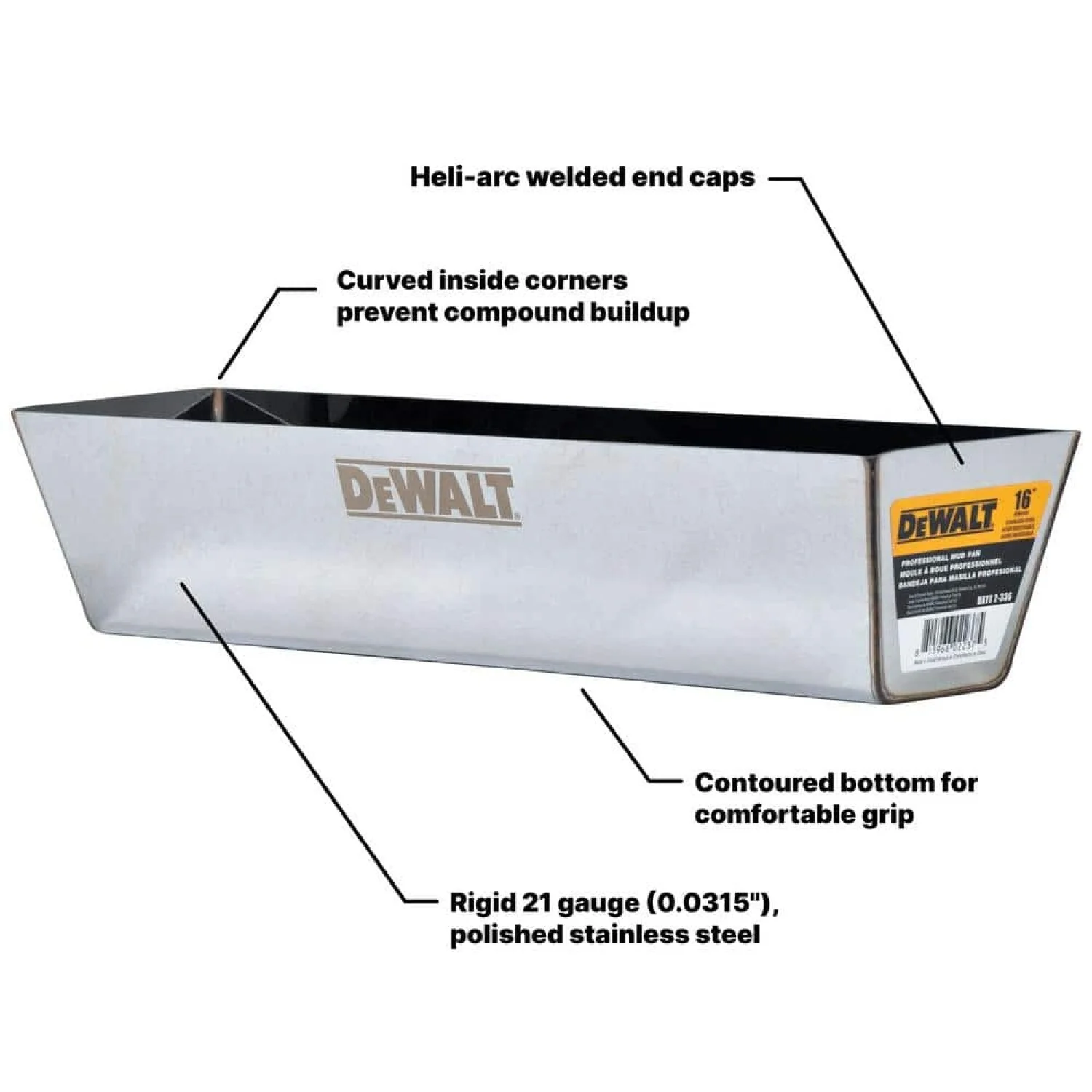 Dewalt DXTT-3-173 8/10/12 in. Stainless Steel Taping Knife Set with 16 in. Mud Pan - Image 6