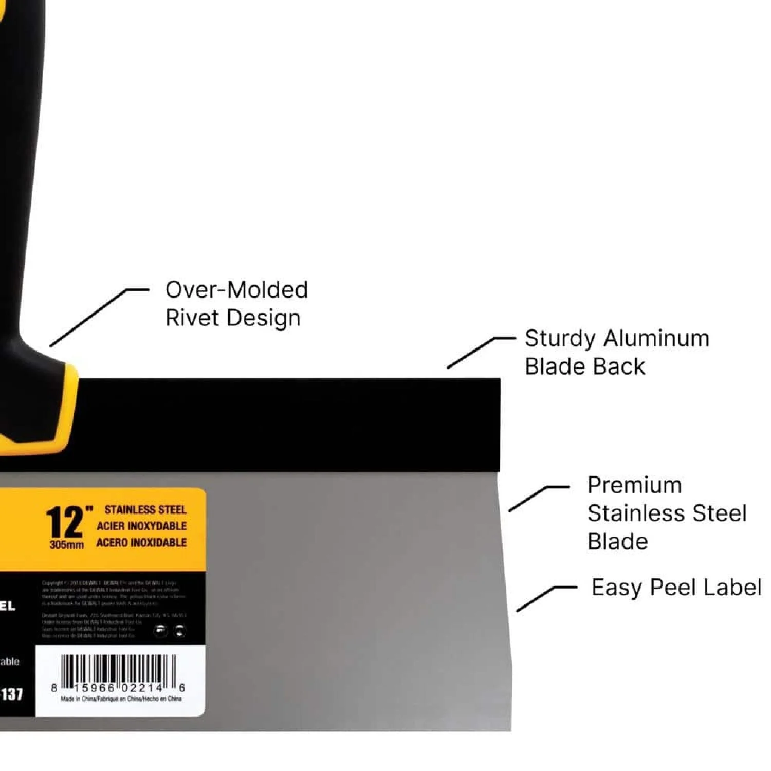 Dewalt DXTT-3-174 8/10/12 in. Stainless Steel Taping Knife Set with 14 in. Mud Pan - Image 3
