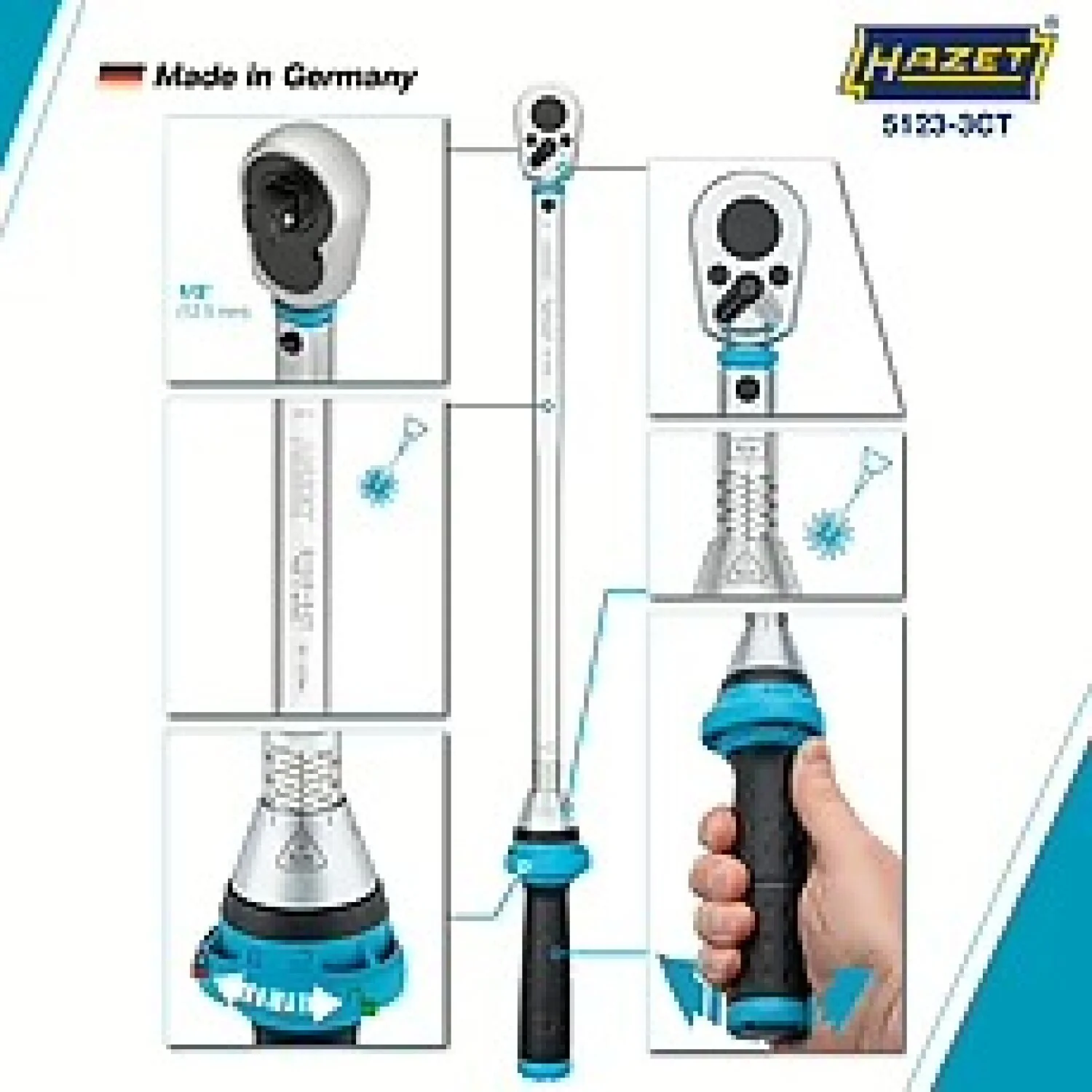 Hazet 5123-3CT 1/2 inch (12.5 mm) square ∙ solid Torque wrench ∙ 60 – 320 Nm ∙ ±3% - Image 3