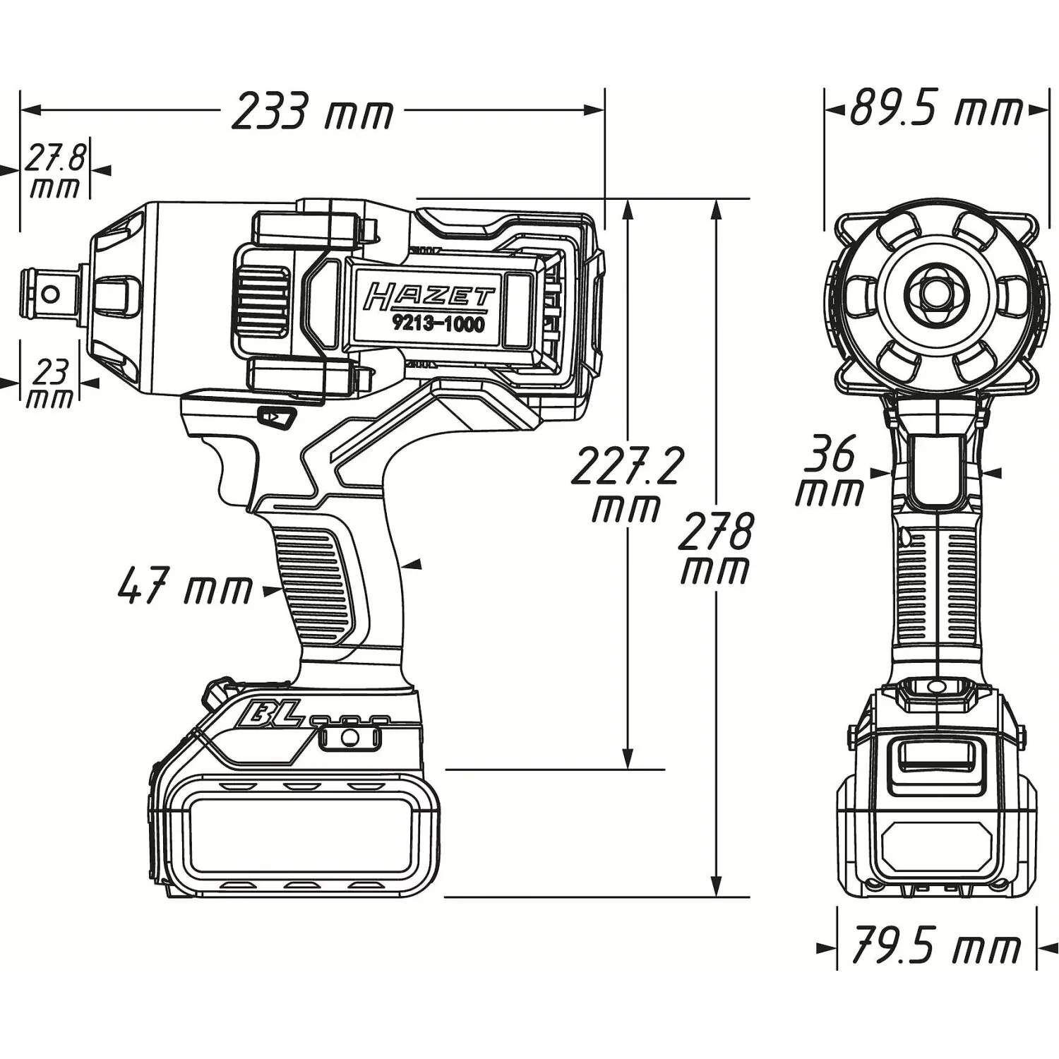 Hazet 9213-1000LB/3 3/4 Inch (20 mm) Square Solid Cordless Impact wrench ∙ 1400 Nm - Image 2