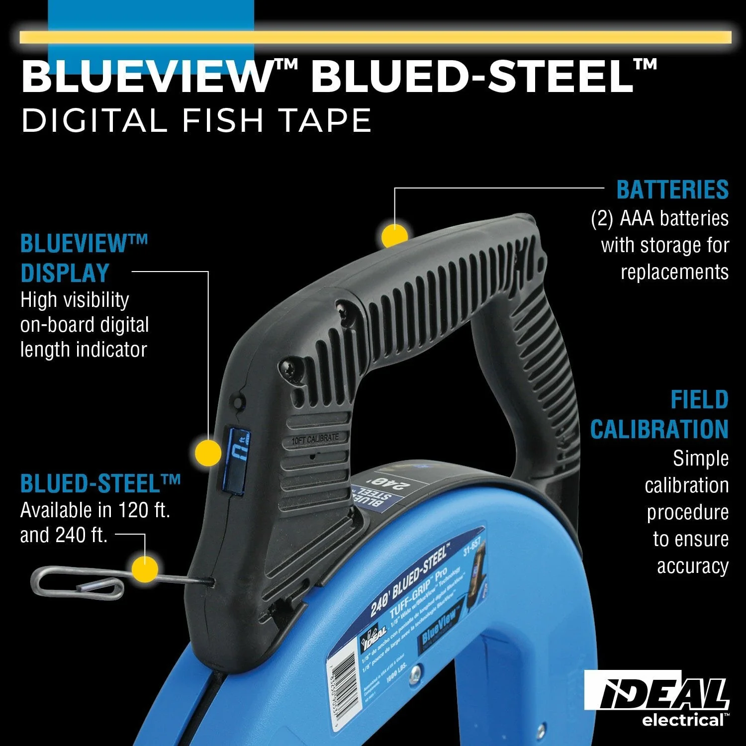 Ideal 31-657 BlueView Blued-Steel Digital Fish Tape, 240' - Image 3