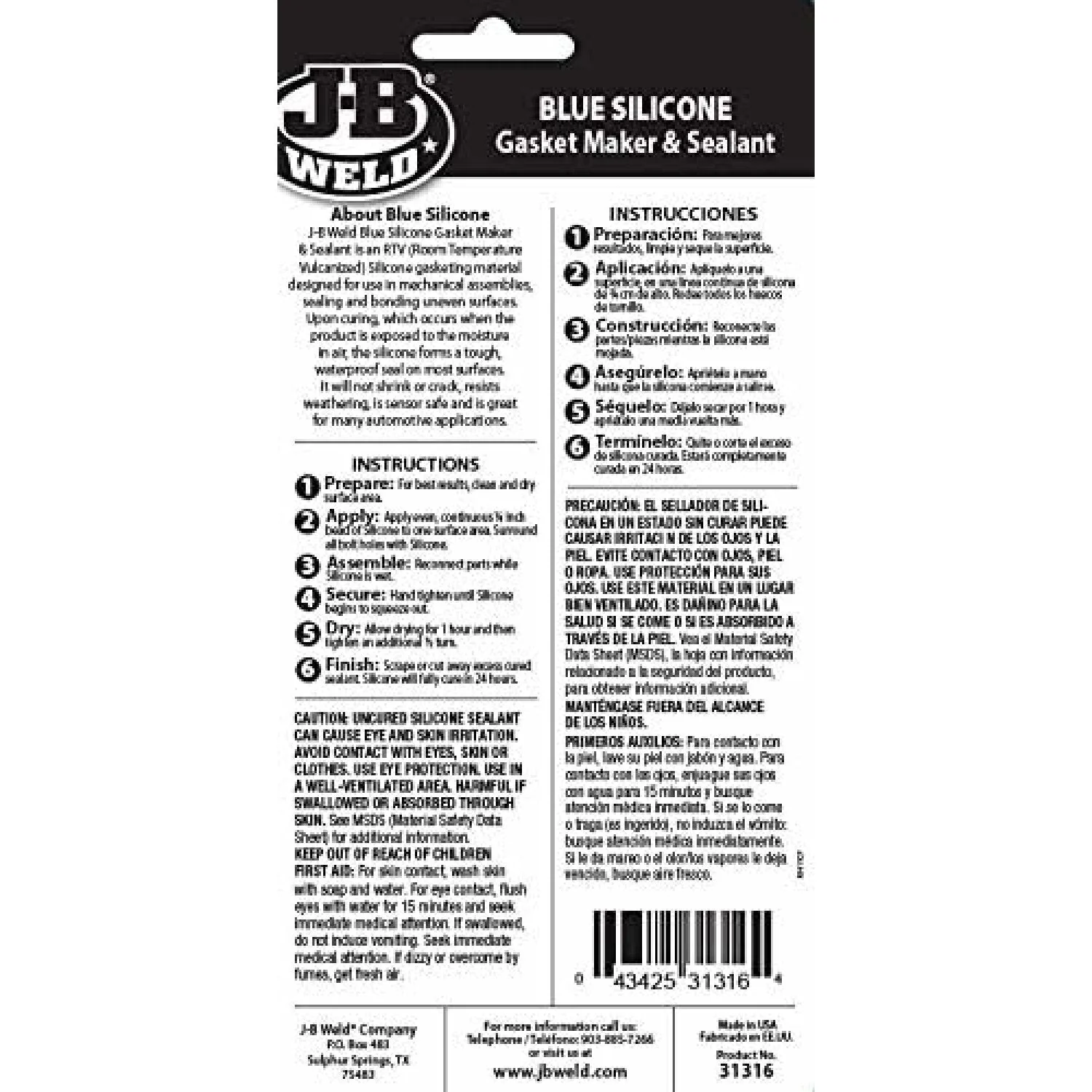 J-B Weld 31316 Blue Silicone Gasket Maker & Sealant, 3 oz. - Image 3