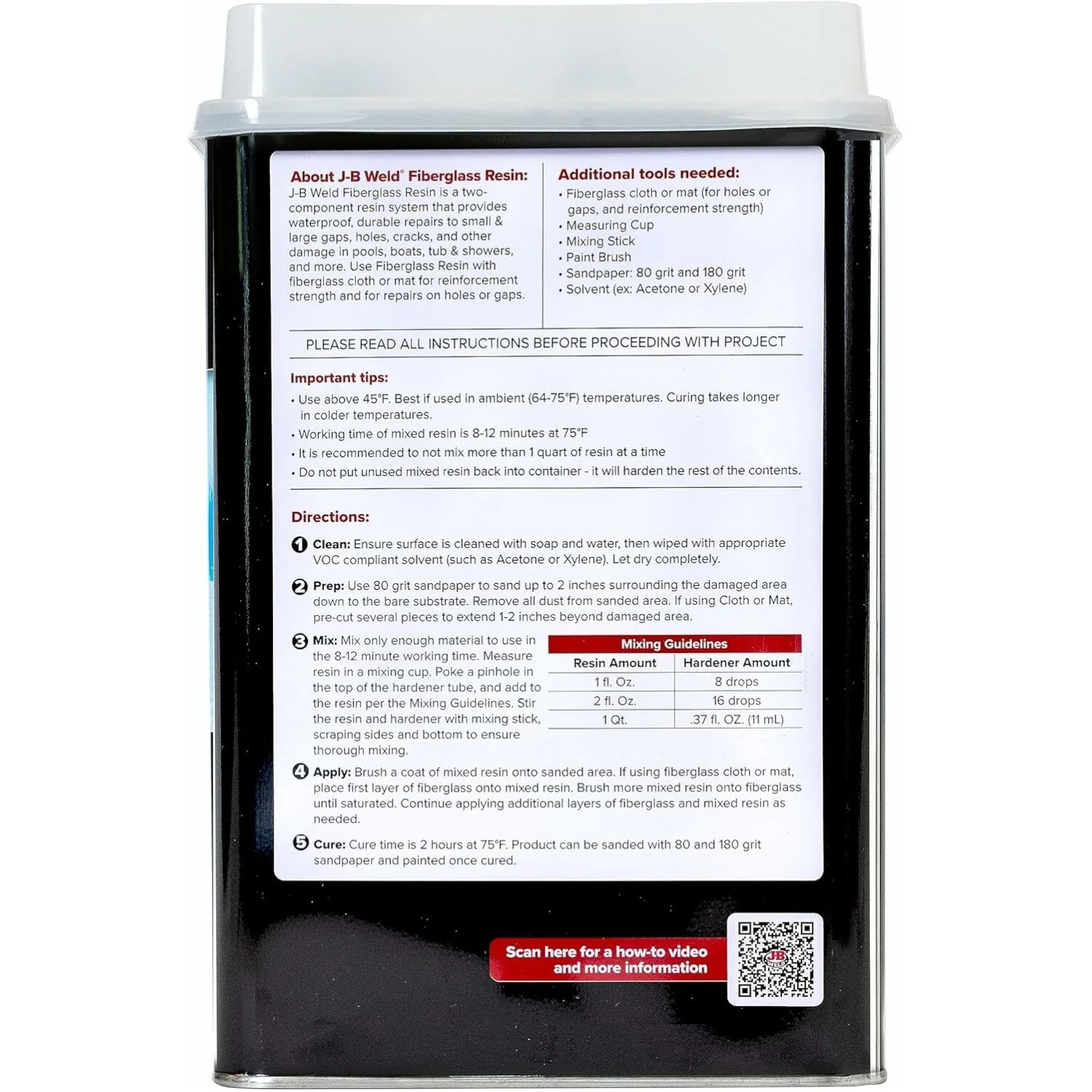 J-B Weld 40404 Fiberglass Resin, 1 Gallon - Image 2