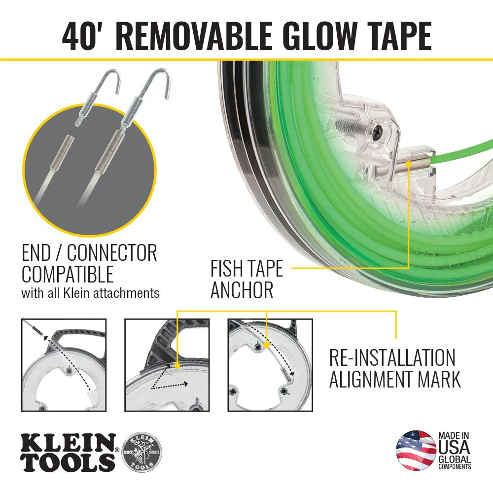 Klein Tools 50660 Glow in the Dark Fish Tape, 40-Foot - Image 3