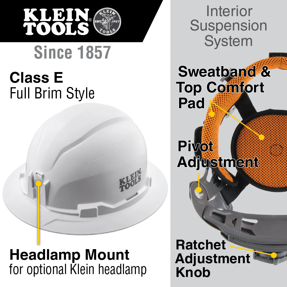 Klein Tools 60920 Hard Hat, Non-Vented, Full Brim Style, Red - Image 5