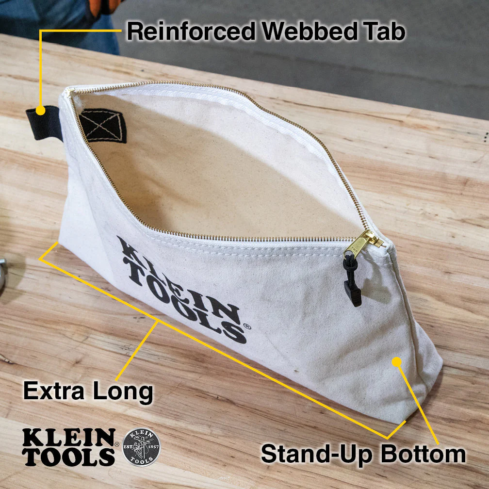 Klein Tools 62042 Zipper Bag, Extra-Long Canvas Tool Pouch, 16-Inch, Natural - Image 4