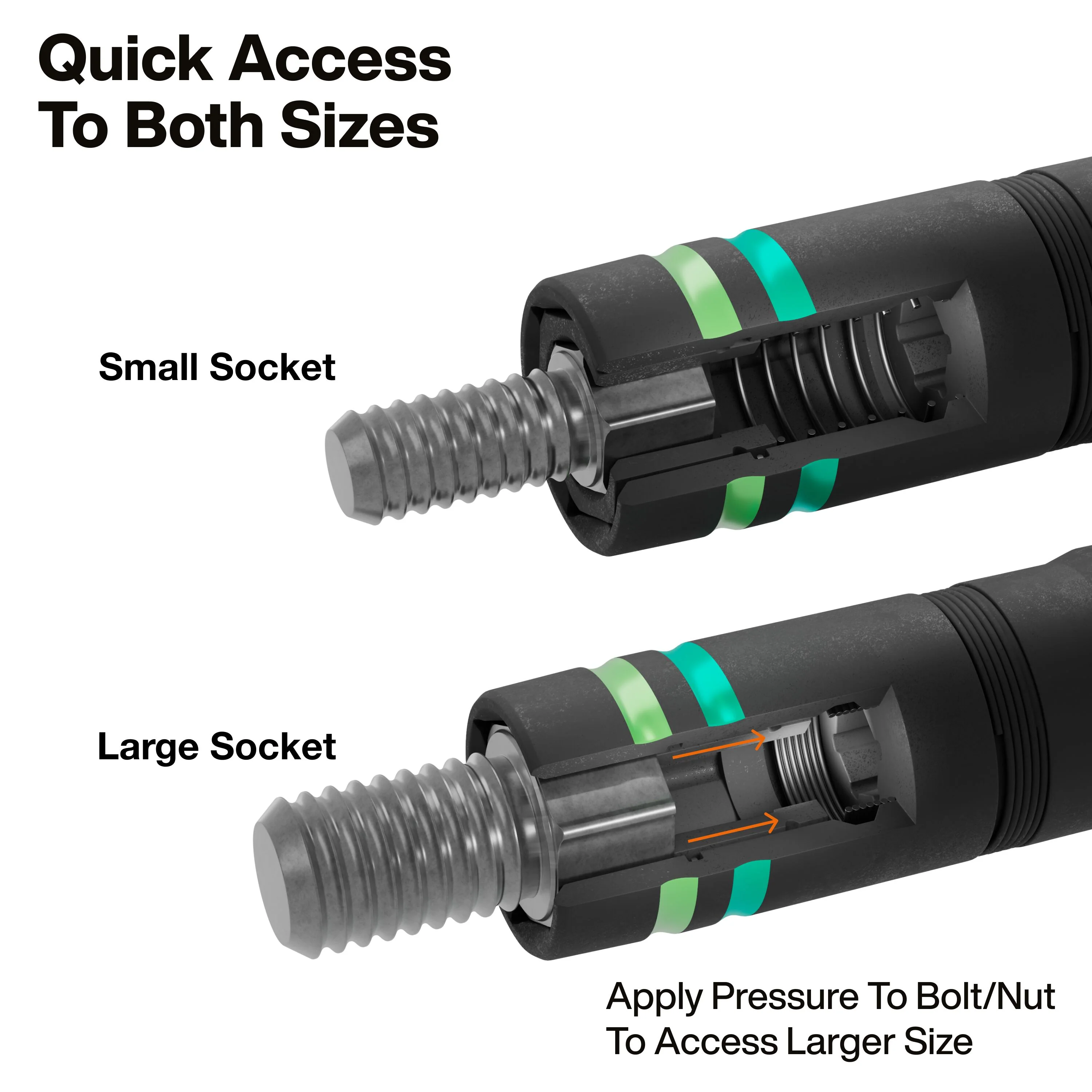 Klein Tools 6512MQS Quad-4 Heavy-Duty Impact Flip Socket, Metric, 6-1/2-Inch Shaft, 2-Piece - Image 4