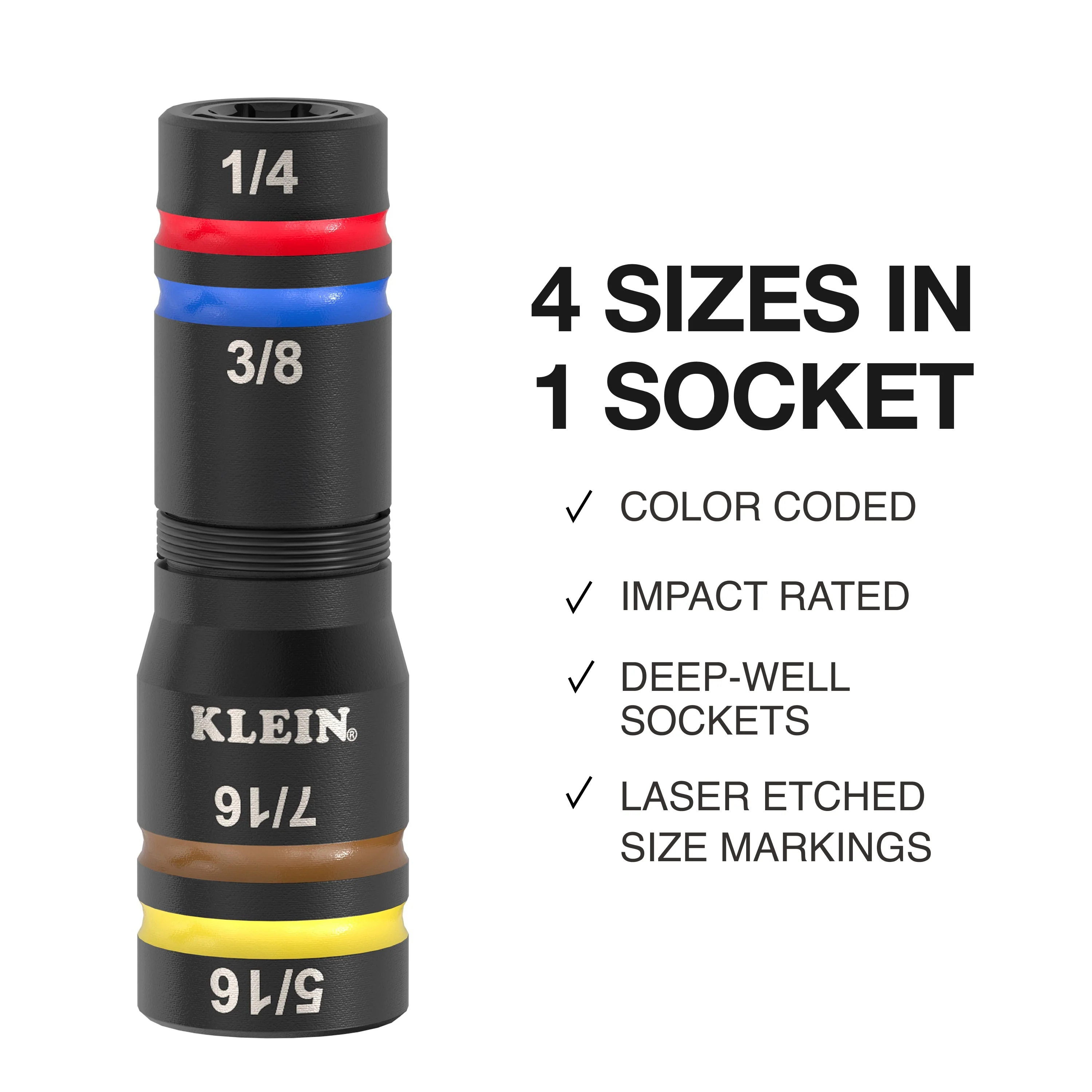 Klein Tools 653QS KNECT Quad-12 Deep-Well Heavy-Duty Impact Flip Sockets, SAE, 6 Pc. - Image 3