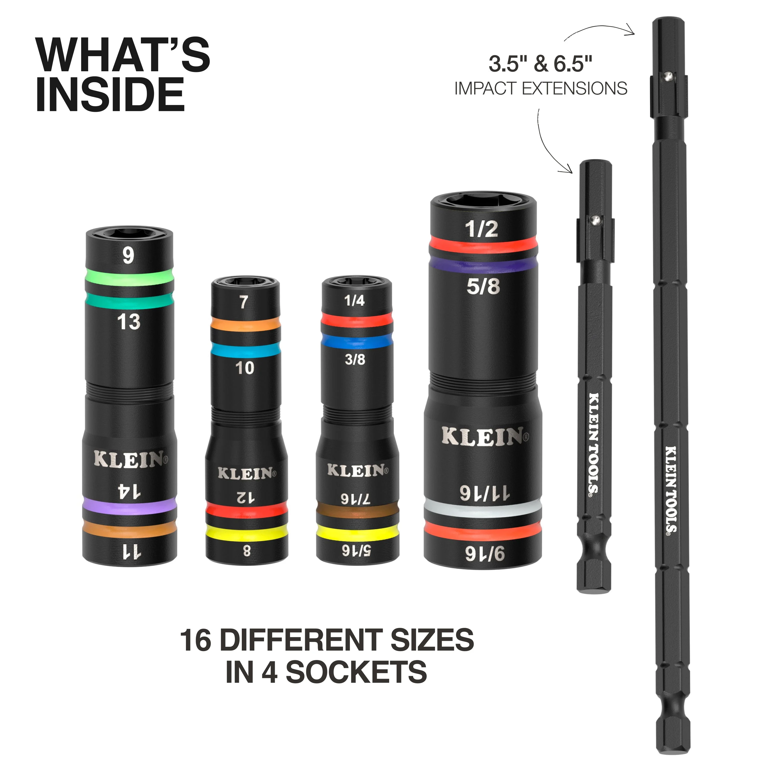 Klein Tools 654QS KNECT Quad-16 Heavy-Duty Impact Flip Sockets, SAE and Metric, 6 Pc. - Image 2