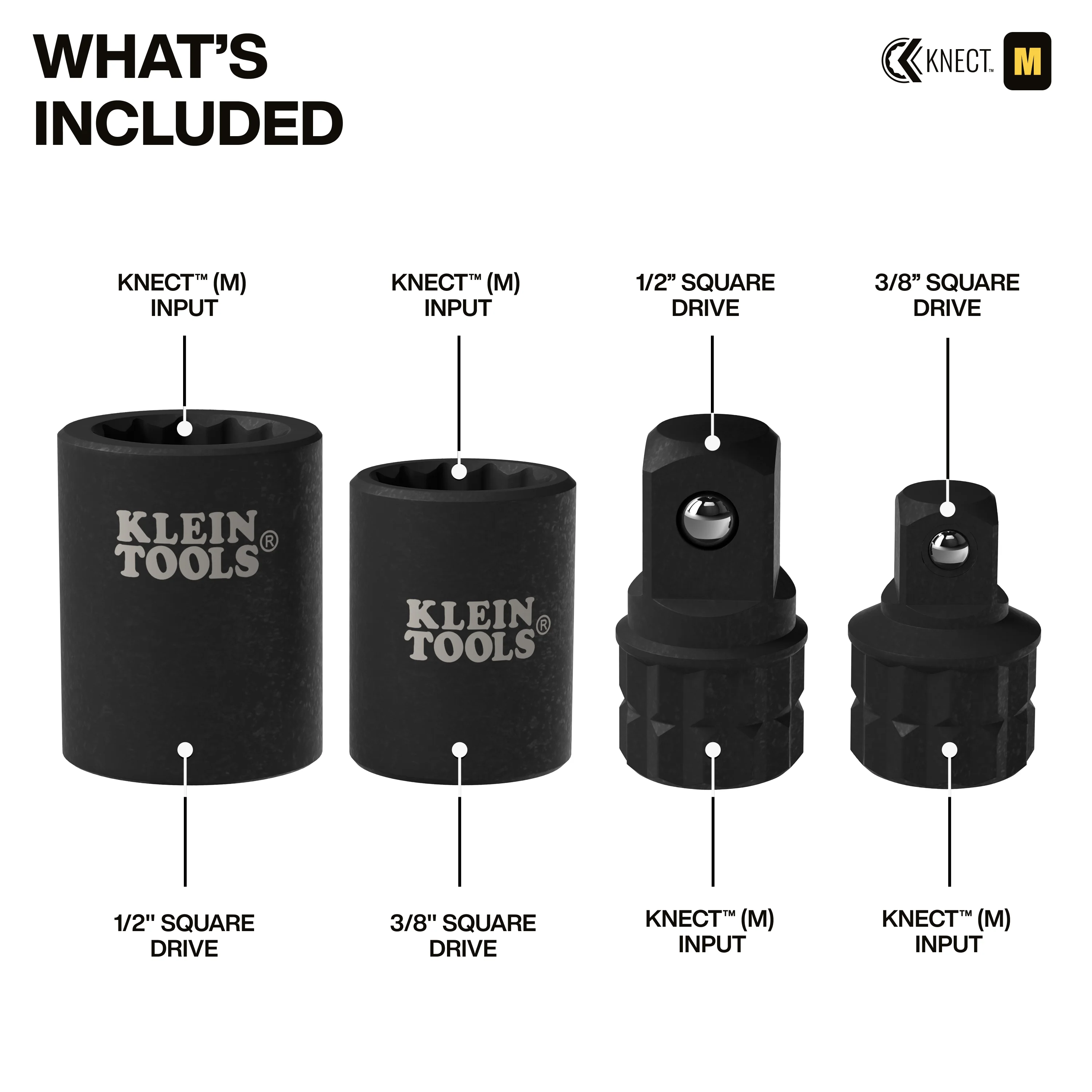 Klein Tools 65KADP KNECT (M) Impact Socket Wrench Adapter Set - Image 2