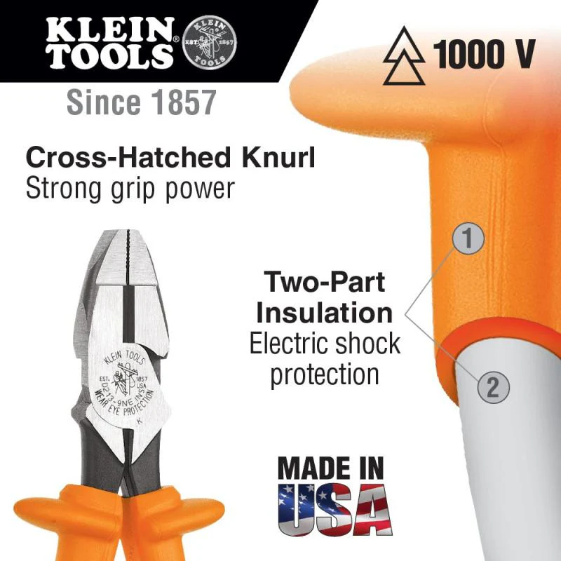 Klein Tools D20009NEINS Insulated Lineman's Pliers, 9 Inch - Image 2