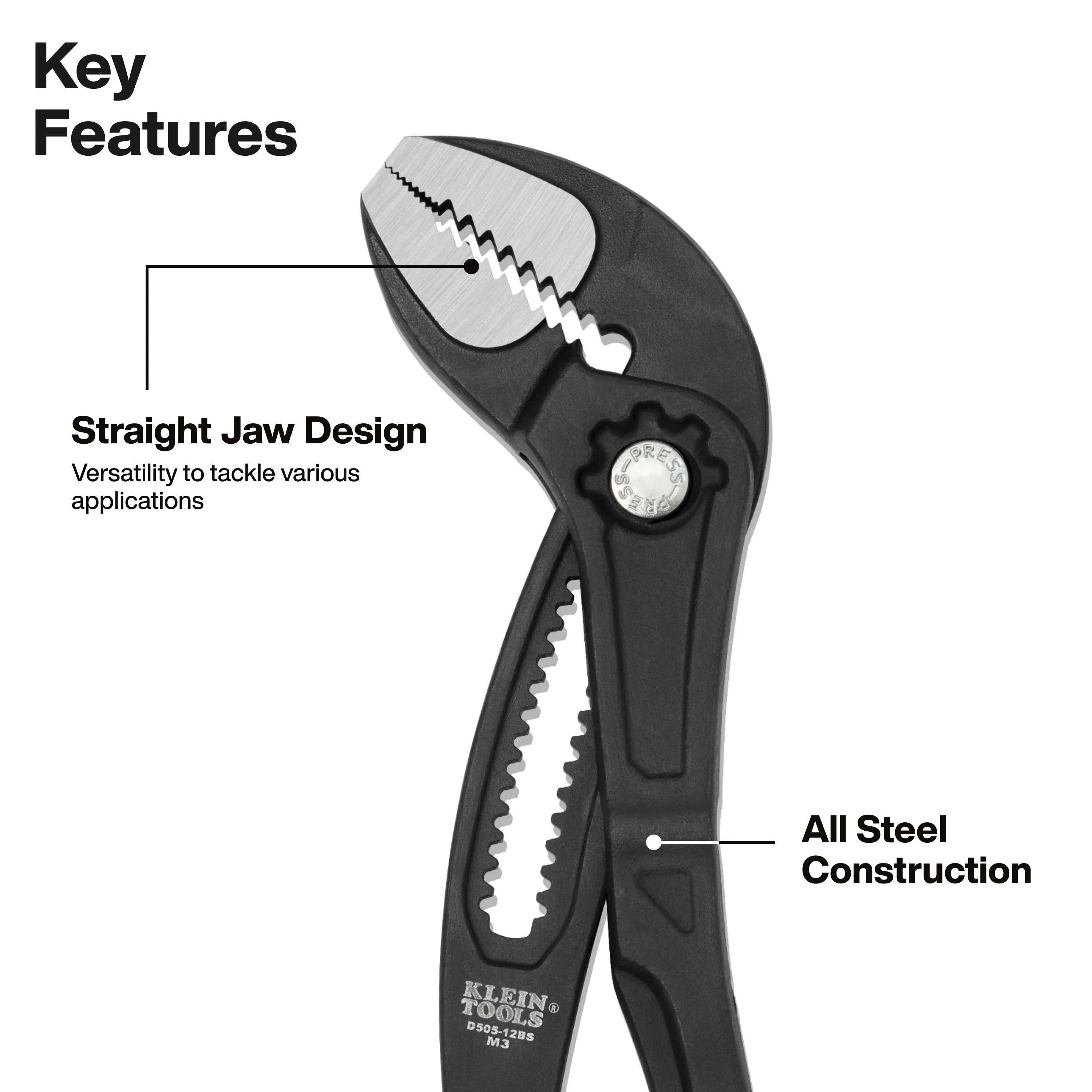 Klein Tools D50512BS Straight Jaw Quick-Adjust Pump Pliers, 12-Inch - Image 2