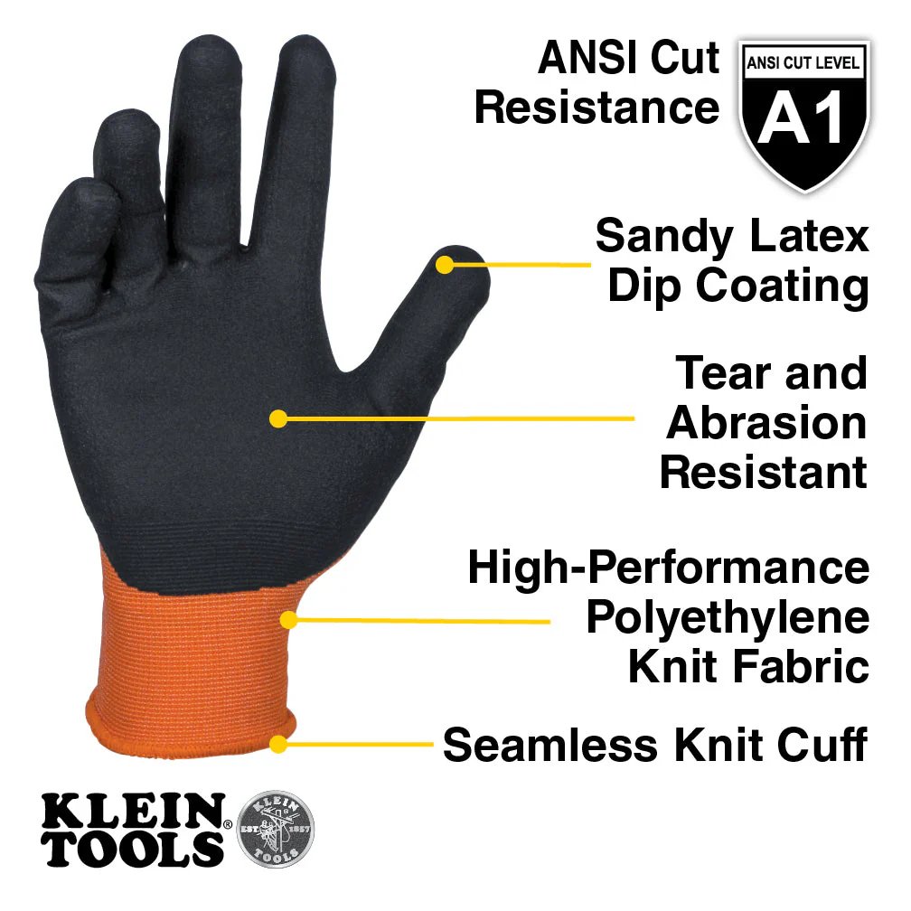 Klein Tools Winter Knit Dipped Gloves, Cut Level A1, Touchscreen - Image 9