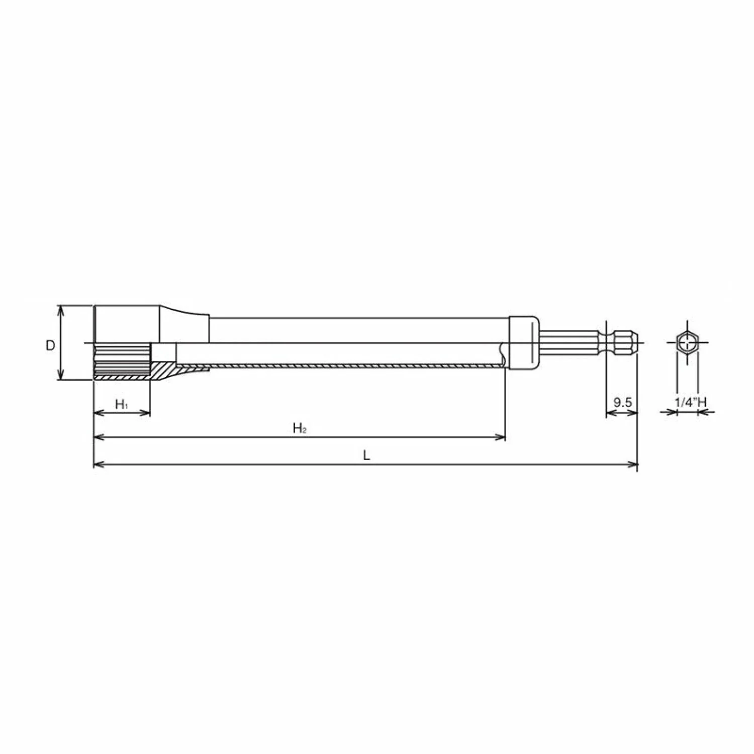 Ko-ken BD008E.165-17(12P) 1/4 Hex Dr. Long Socket 17mm 12 point 165mm - Image 2