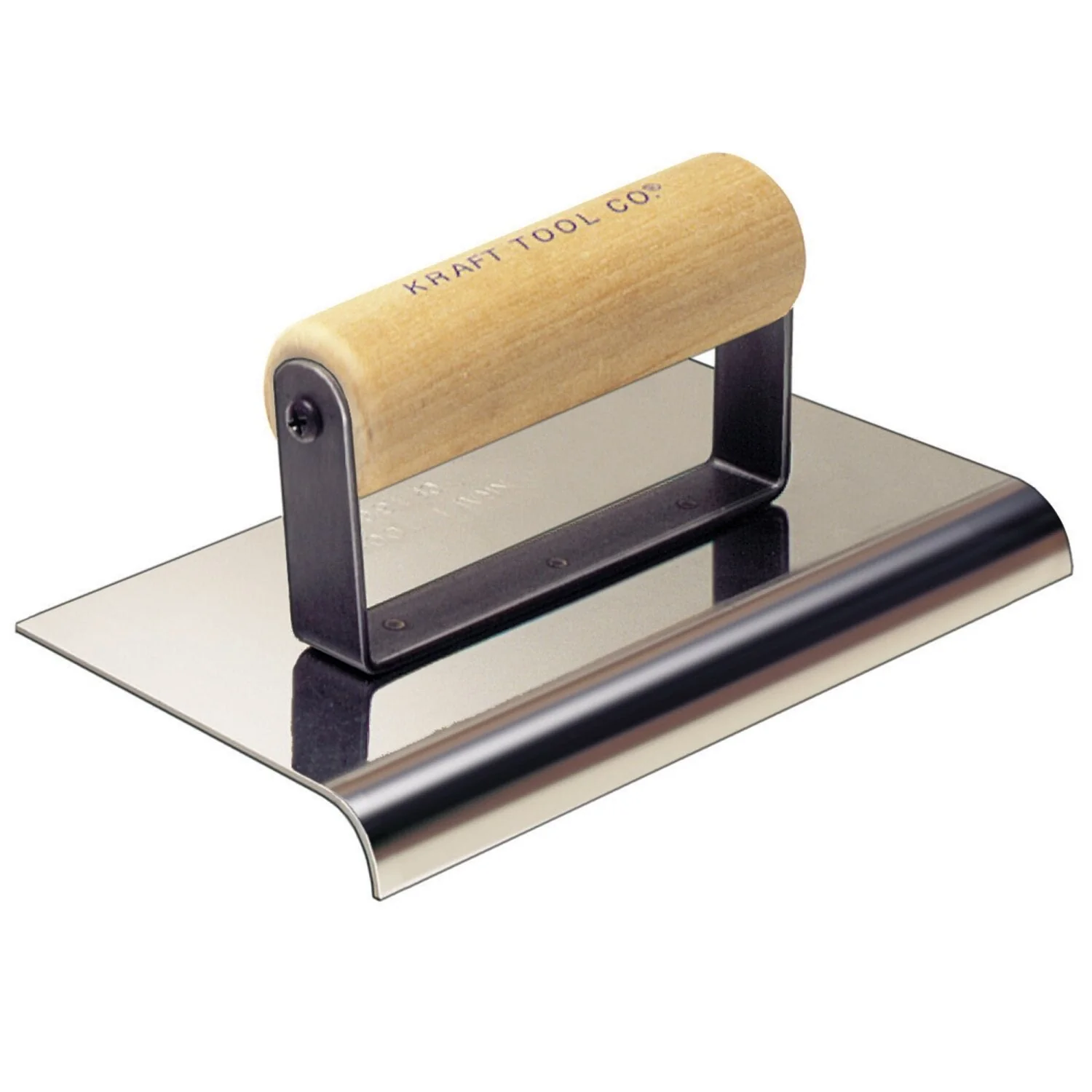 Kraft Tool CF188 9" x 4" 1/2"R NY Stainless Steel Highway Edger with Wood Handle