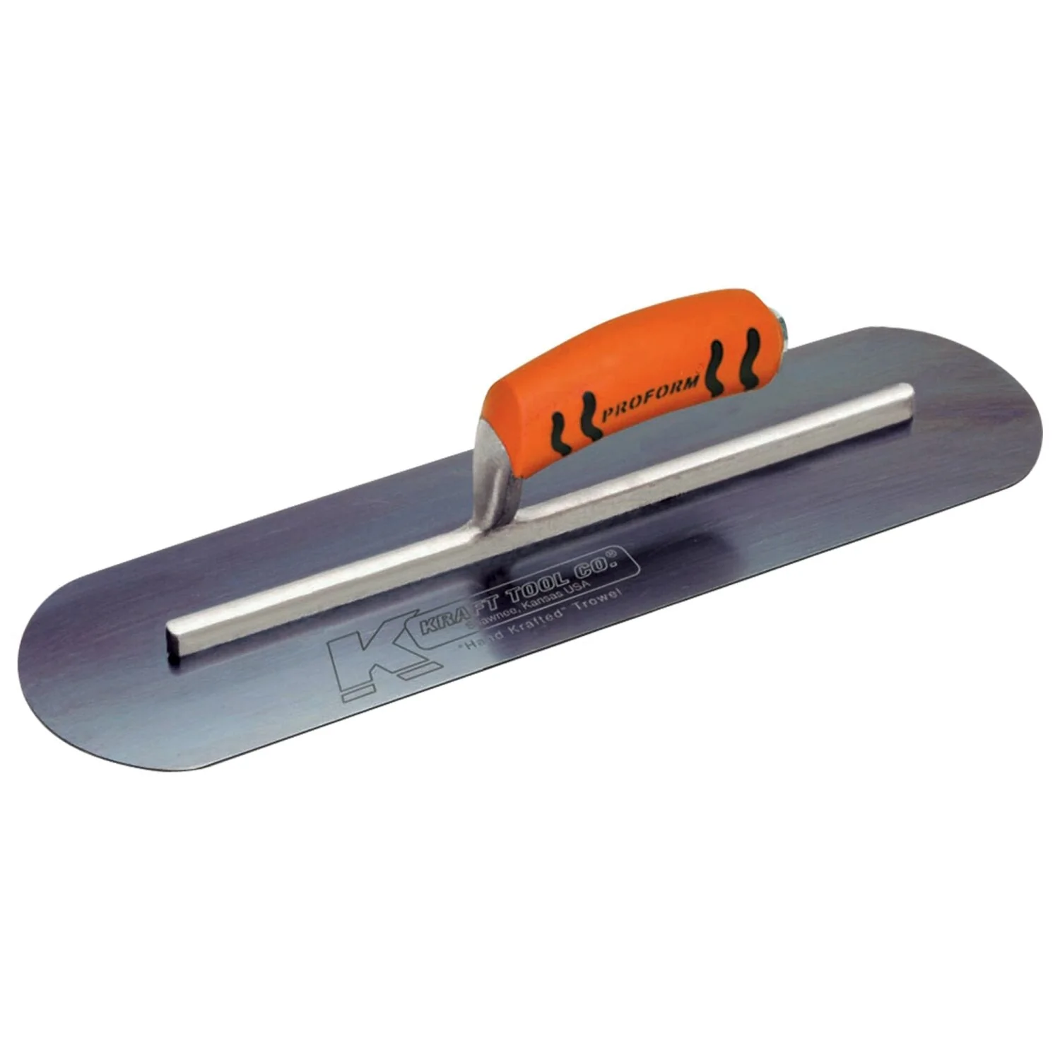 Kraft Tool CF737BPF 16" x 4" Blue Steel Pool Trowel with a ProForm Handle on a Long Shank