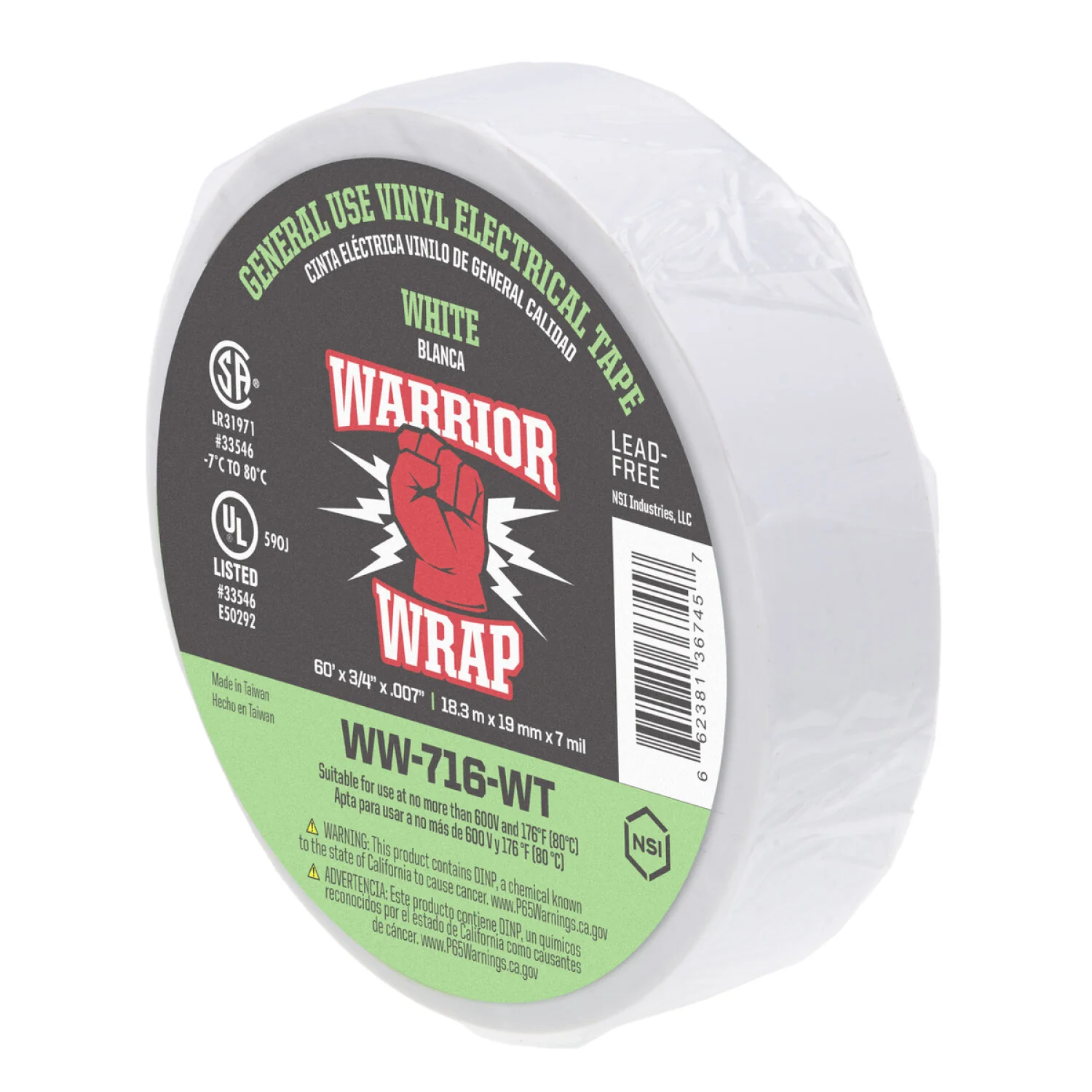NSI WW-716-WT General Use White Vinyl Electrical Tape, 7mil, 60ft Long - Image 4