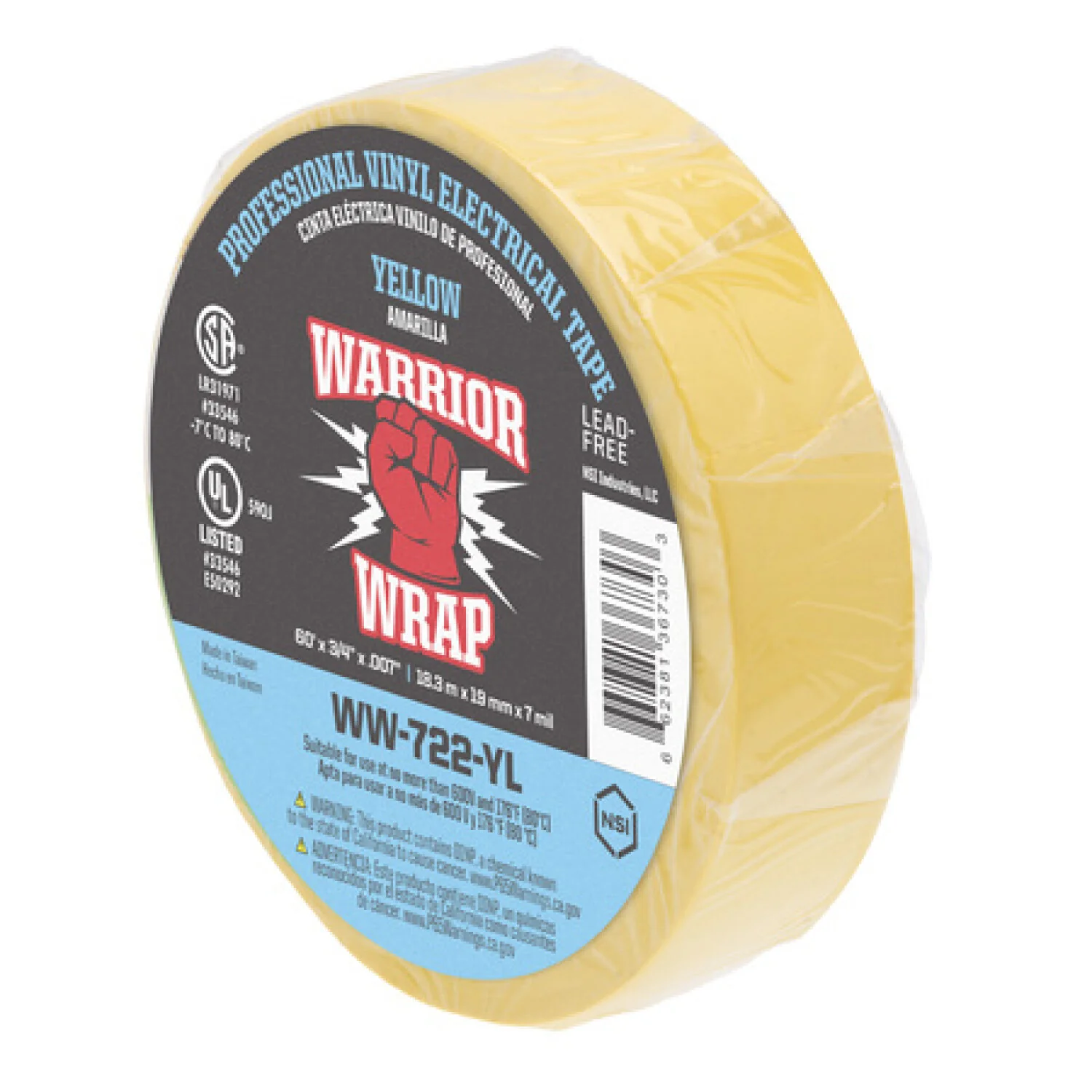 NSI WW-722-YL Professional Yellow Vinyl Electrical Tape, 7mil, 60ft Long - Image 5