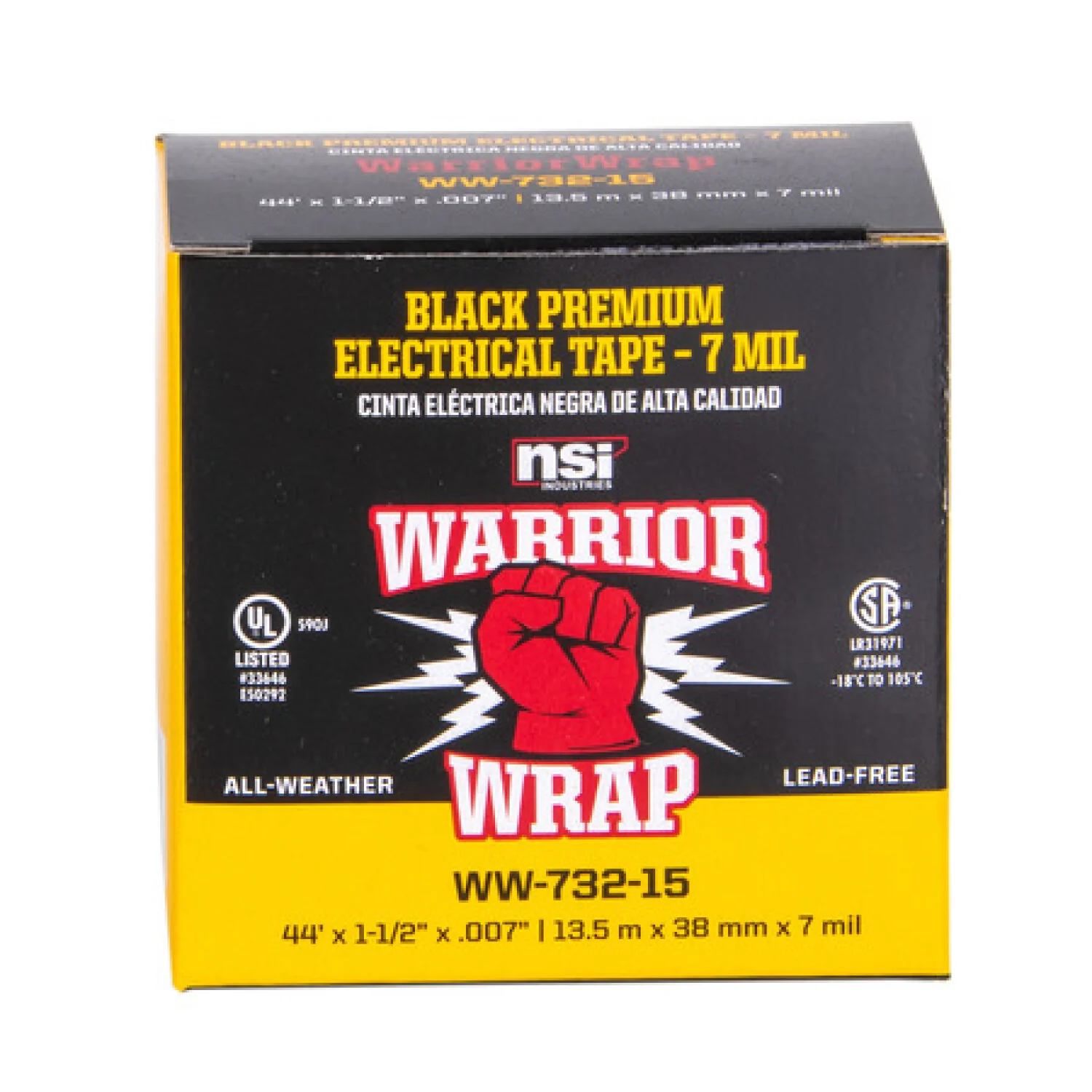 NSI WW-732-15 Professional Plus Black Vinyl Electrical Tape, 7mil, 1.5in Wide, 44ft Long - Image 3