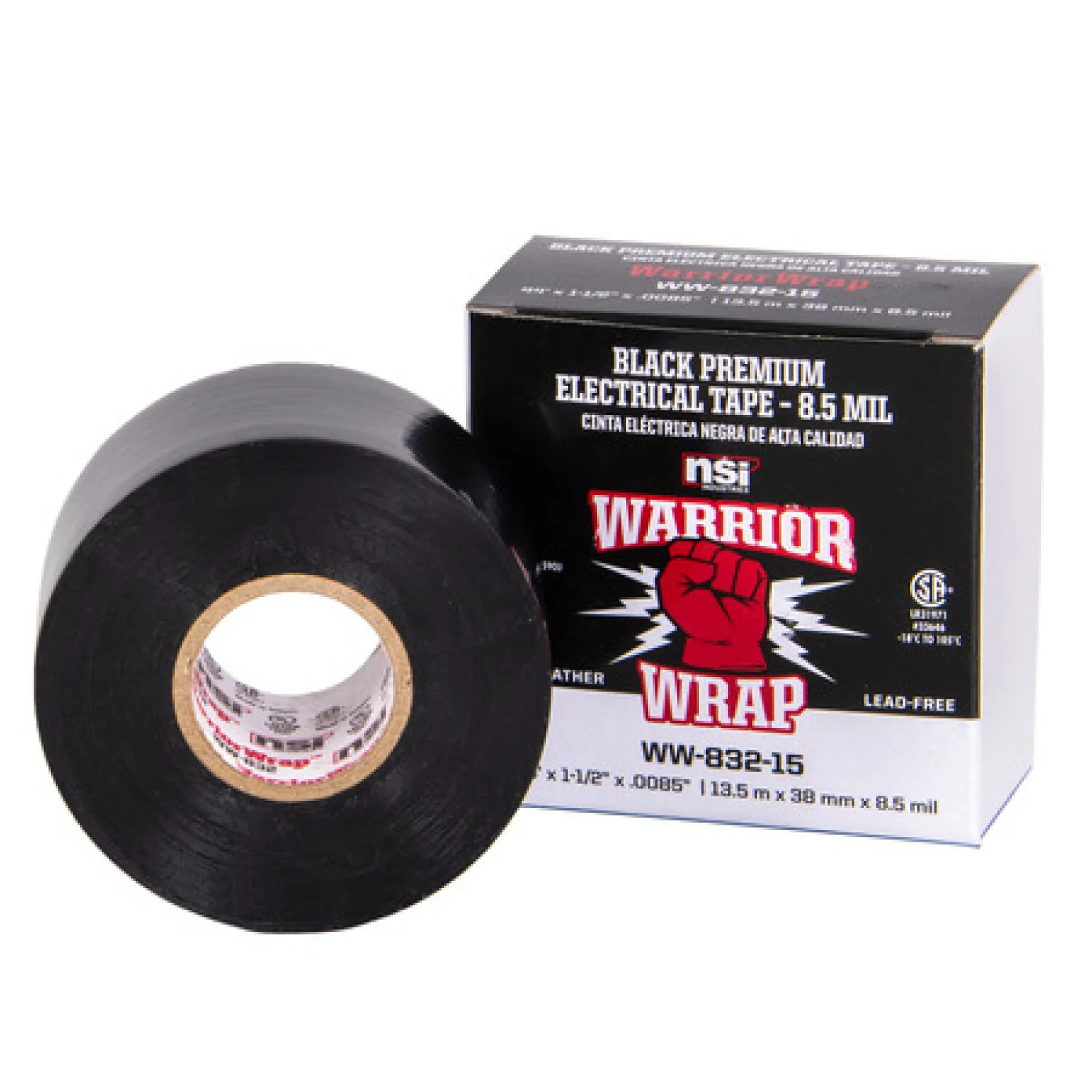 NSI WW-832-15 Heavy Duty Black Vinyl Electrical Tape, 8.5mil, 1.5in Wide, 44 Feet - Image 2