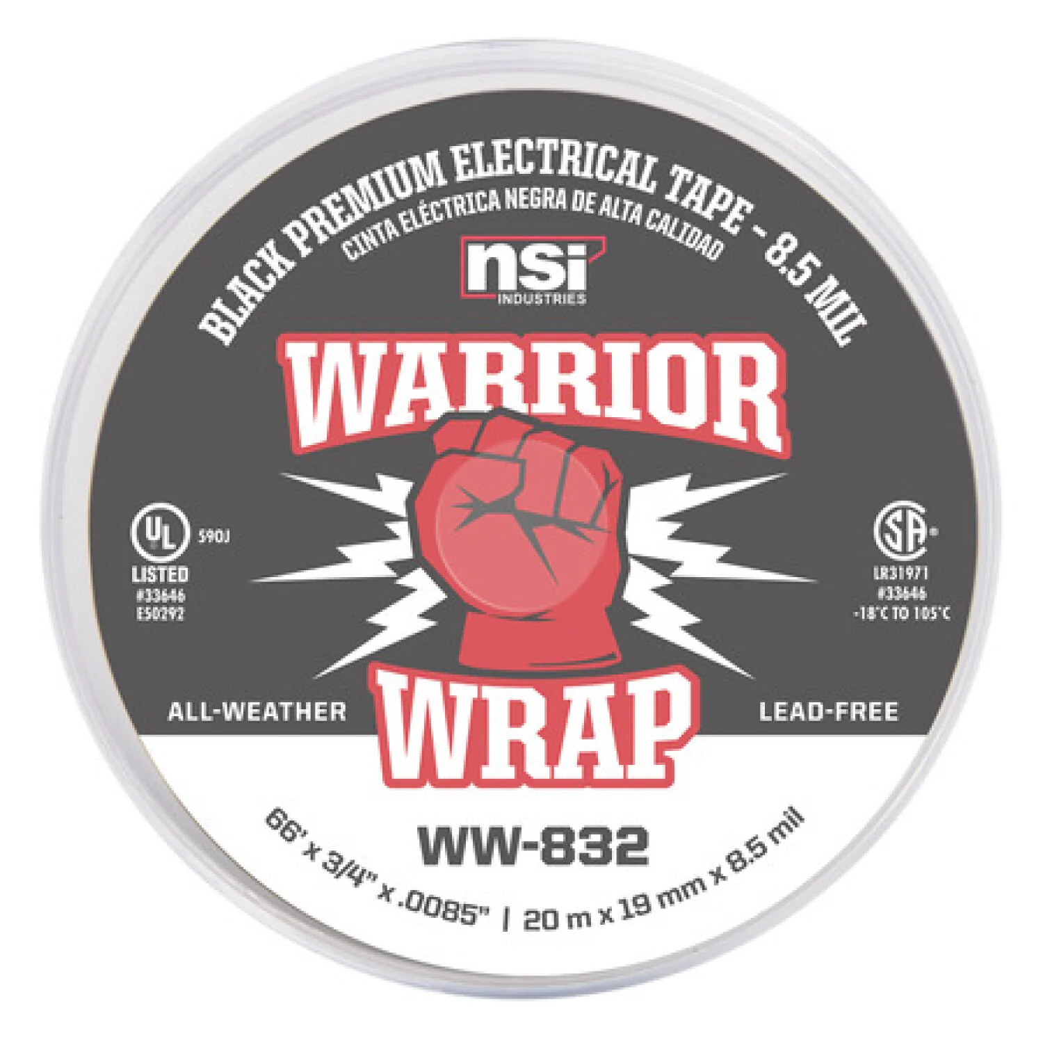 NSI WW-832 Heavy Duty Black Vinyl Electrical Tape, 8.5mil, 66ft Long - Image 7