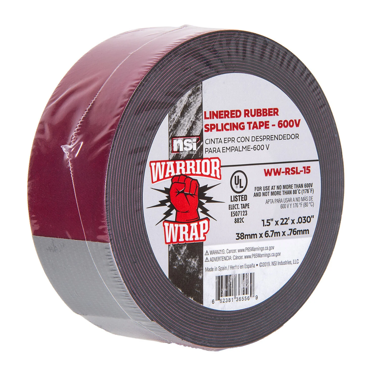 NSI WW-RSL-15 Black Linered Rubber Splicing Tape, 1.5in Wide, 22ft Long - Image 2