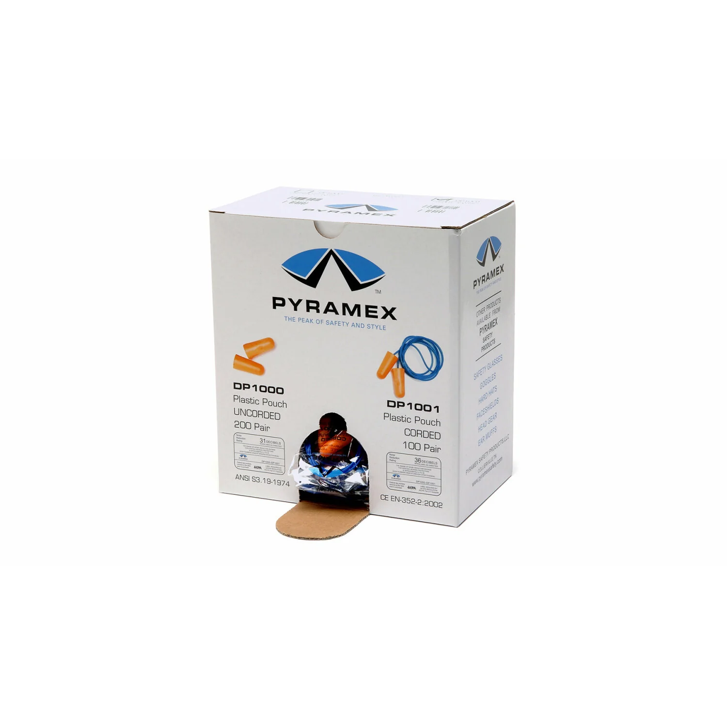 Pyramex DP1001 Disposable Corded Earplugs NRR 32dB 100 Pair/Box - Image 2