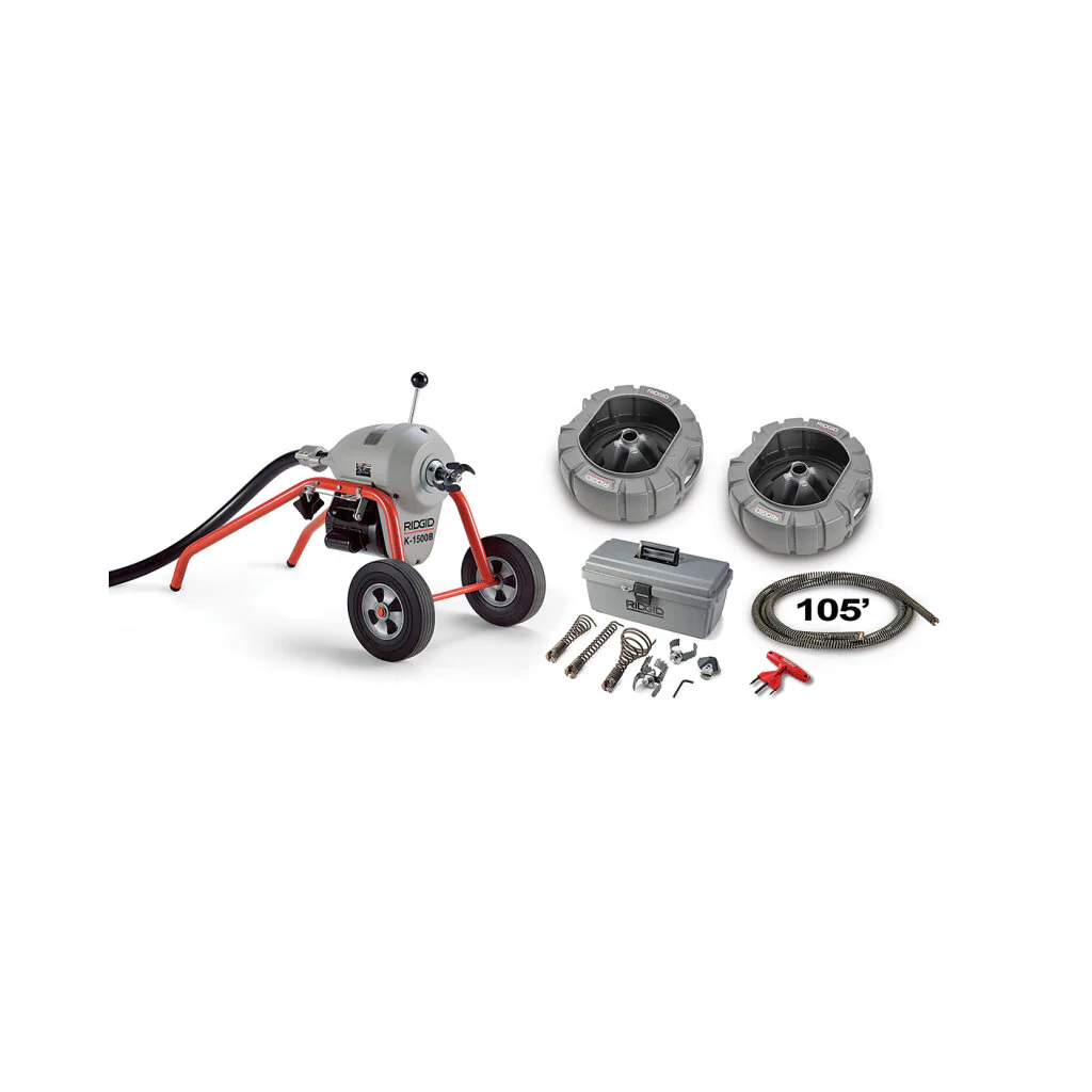 Ridgid 23702 K-1500A Machine with A-1 Mitt, A-12 Pin Key, and Rear Guide Hose, Plus: Seven Sections 1 1/4" (32 mm)  (C-14) Cable, Total 105 Feet, Two A-8 Cable Carriers - Image 6